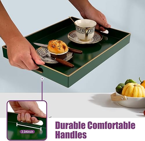 Miniatura 38 de Gifturbo Bandeja de servir de mármol azul, bandejas decorativas con asas, bandeja de mesa auxiliar, bandejas de plástico rectangulares otomanas