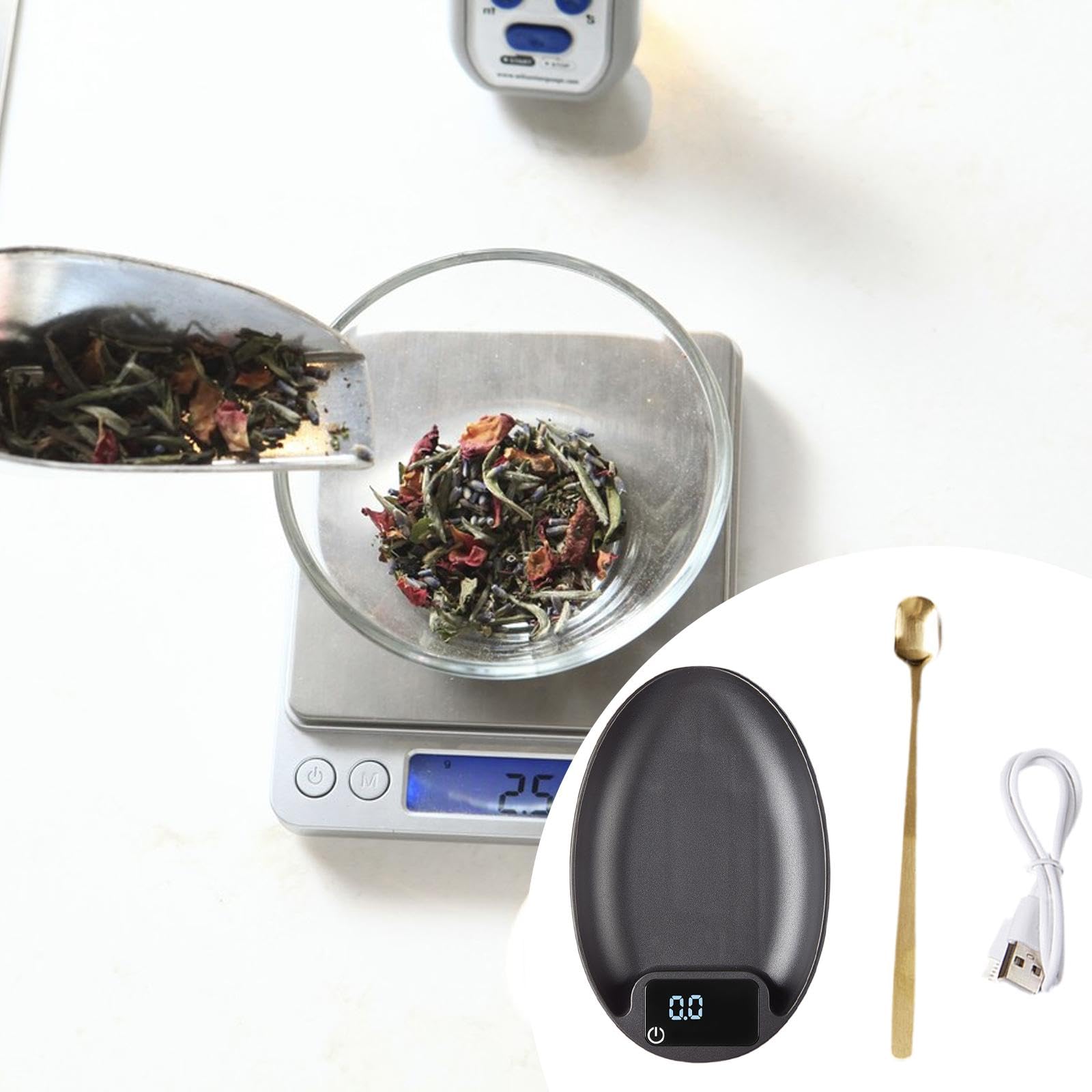 Bilancia Elettronica Accessori Cucina Bilancia Digitale Portatile caffè Multifunzione con Cucchiaio E Cavo USB Funzione Pesatura Ingredienti Adatta a, Nero