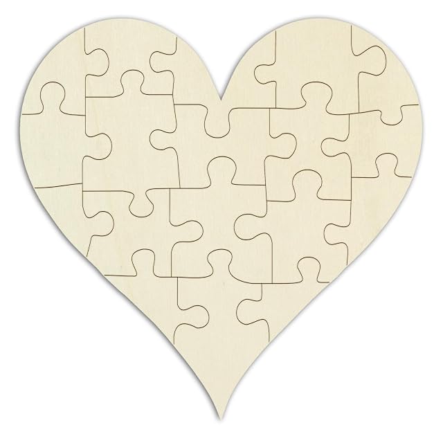Rombecabezas/Puzzle de Madera en Forma de corazón Puntiagudo para Pintar y Decorar uno Mismo, 19 Piezas