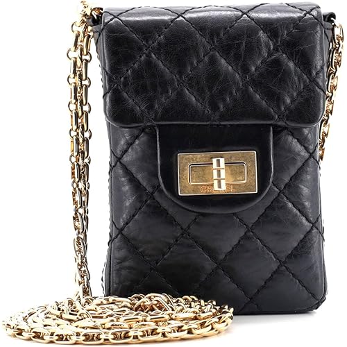Chanel, Pre-Loved Vintage Reissue 2.55 Phone Holder Crossbody Bag Quilted Aged Calfskin, Black