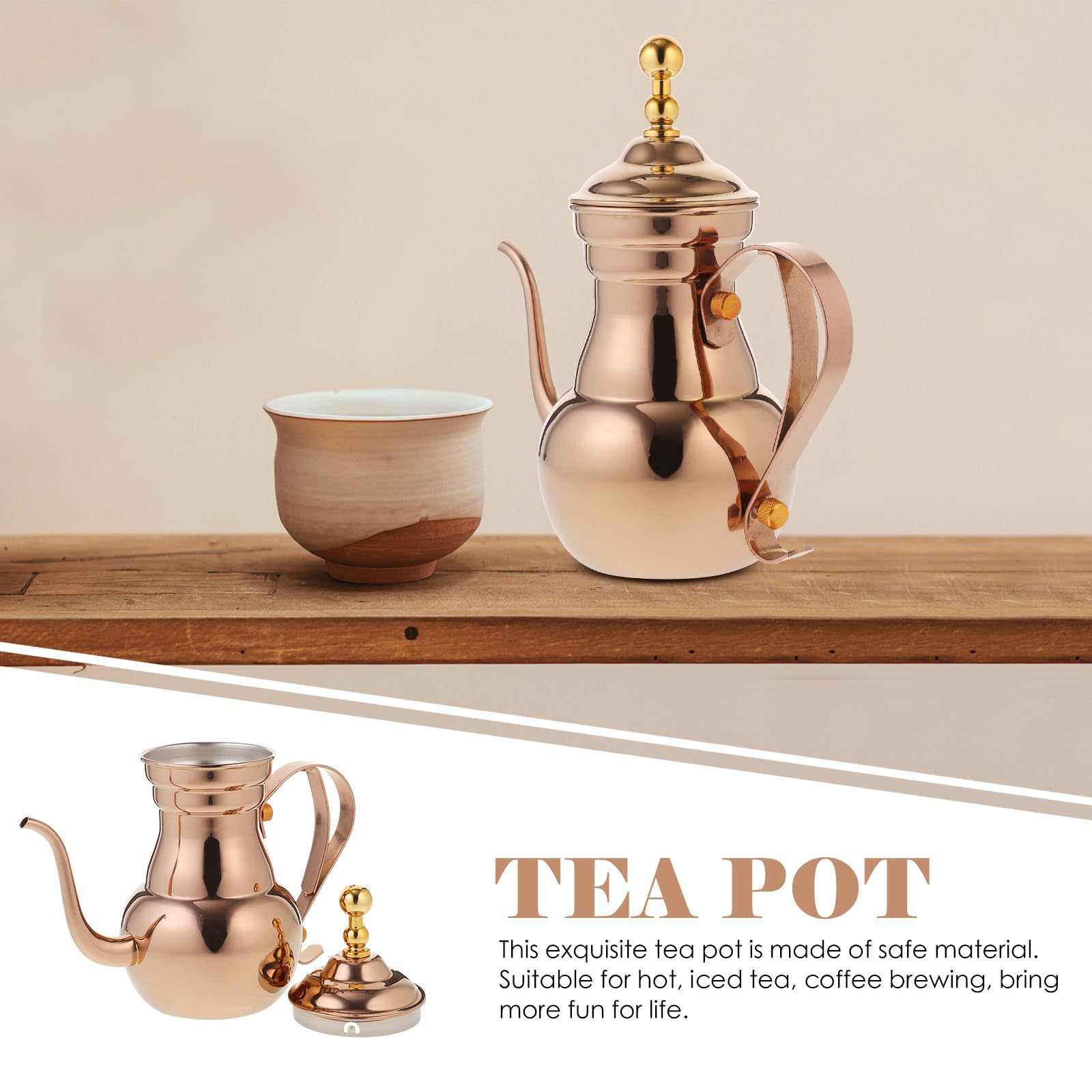 jojofuny Tetera de Acero Inoxidable Dorada con Apariencia Delicada y Decorativa de 700ml con Diseño de Colador Práctico para Uso en Oficina y Hotel