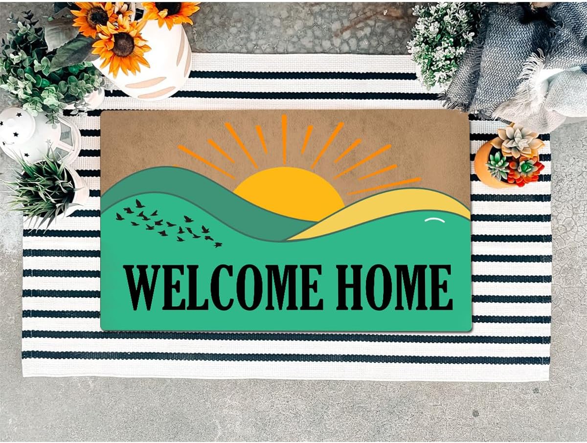 Funny Welcome Doormat (23.7 in X 15.6 in) Outside Entrance Way Front Door/Porch/Patio Decor House Warming Gift Personalized Matt (Welcome Home Sunrise Design)