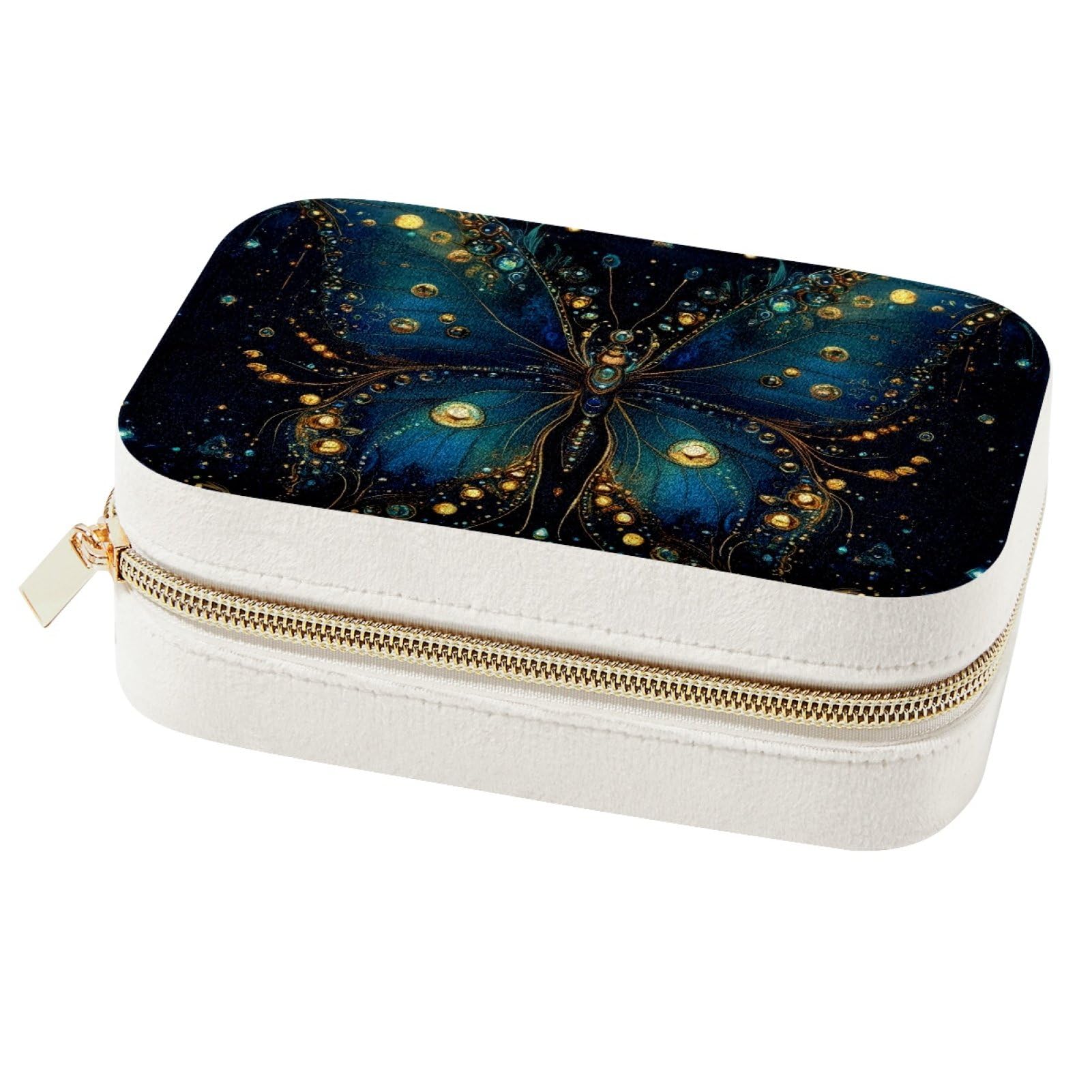 Boîte à bijoux portable papillon bleu, l'accessoire idéal de votre valise