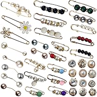 TIHOOD 40PCS Pearl Brooch Safety Pins - Faux Pearl Pant Waist Tighteners, Fashion Cover Buttons for Women Clothing Dresses Accessories