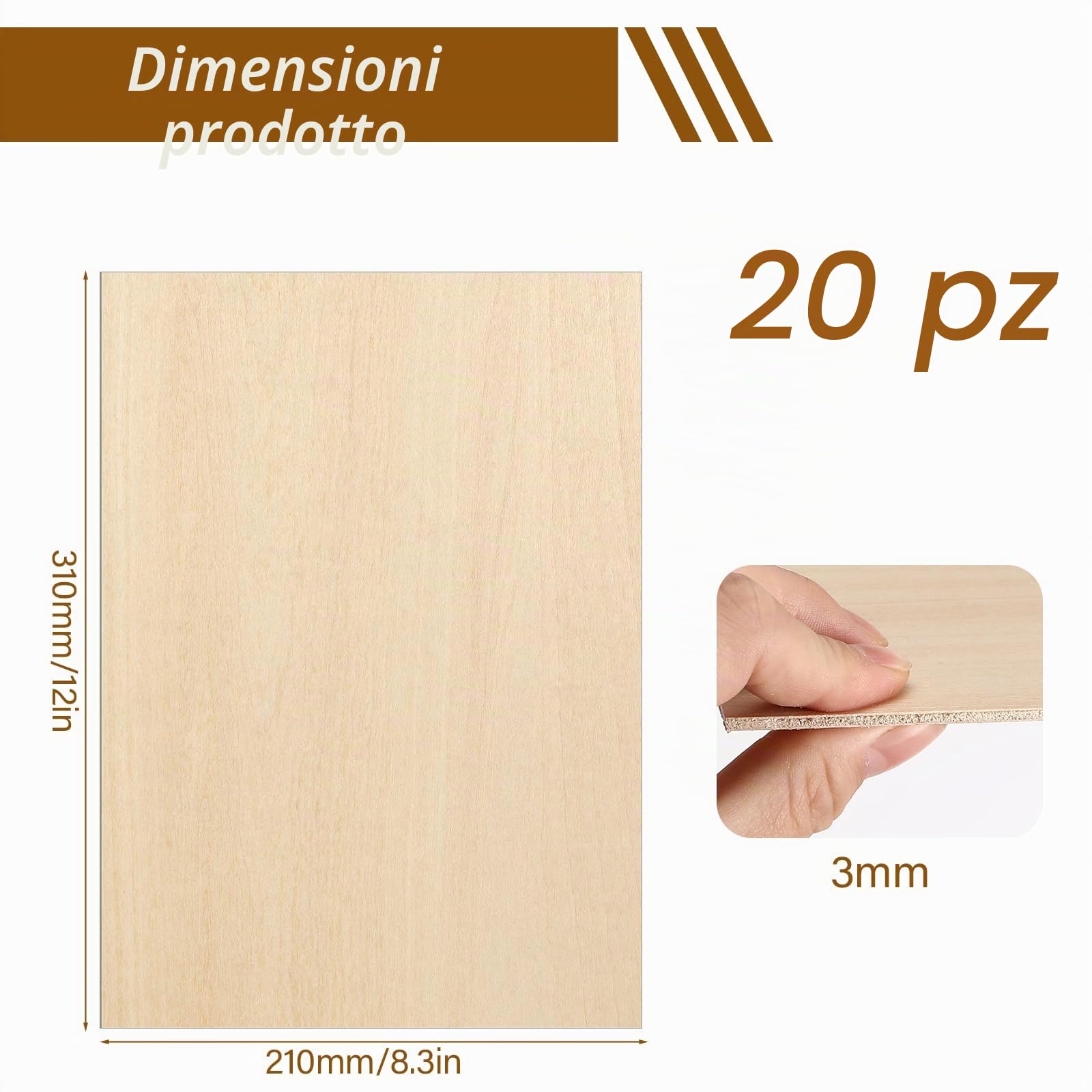 Zikenis 20 pezzi A4 compensato di tiglio,300 x 210 x3.5 mm compensato multistrato,compensato di tiglio laser da 3 mm,pannelli di legno per artigianato,per artigianato, taglio del legno,modellismo