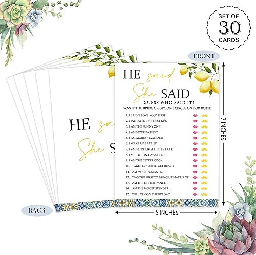 Miniatura 2 de Azulejos azules y limones He Said She Said - Juego para 30 invitados con tarjetas de juego, juego de limones para despedida de soltera, decoraciones