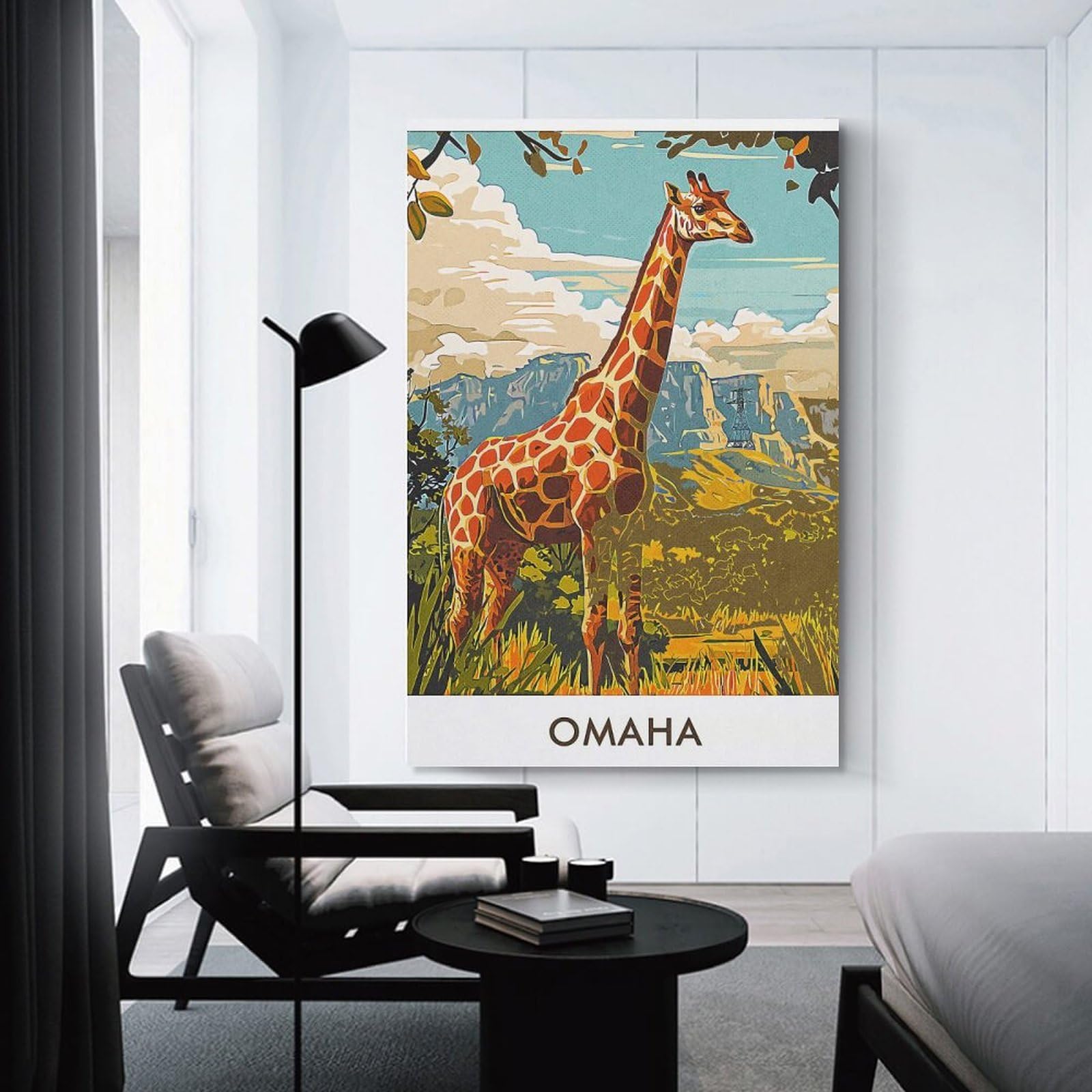 Junmoney Wall Decor Canvas Print Giraffe Omaha, 24x36inch(60x90cm), for Front Hall, Corridor Or Welcome Spaces, A Neat Decor Update for Hallways