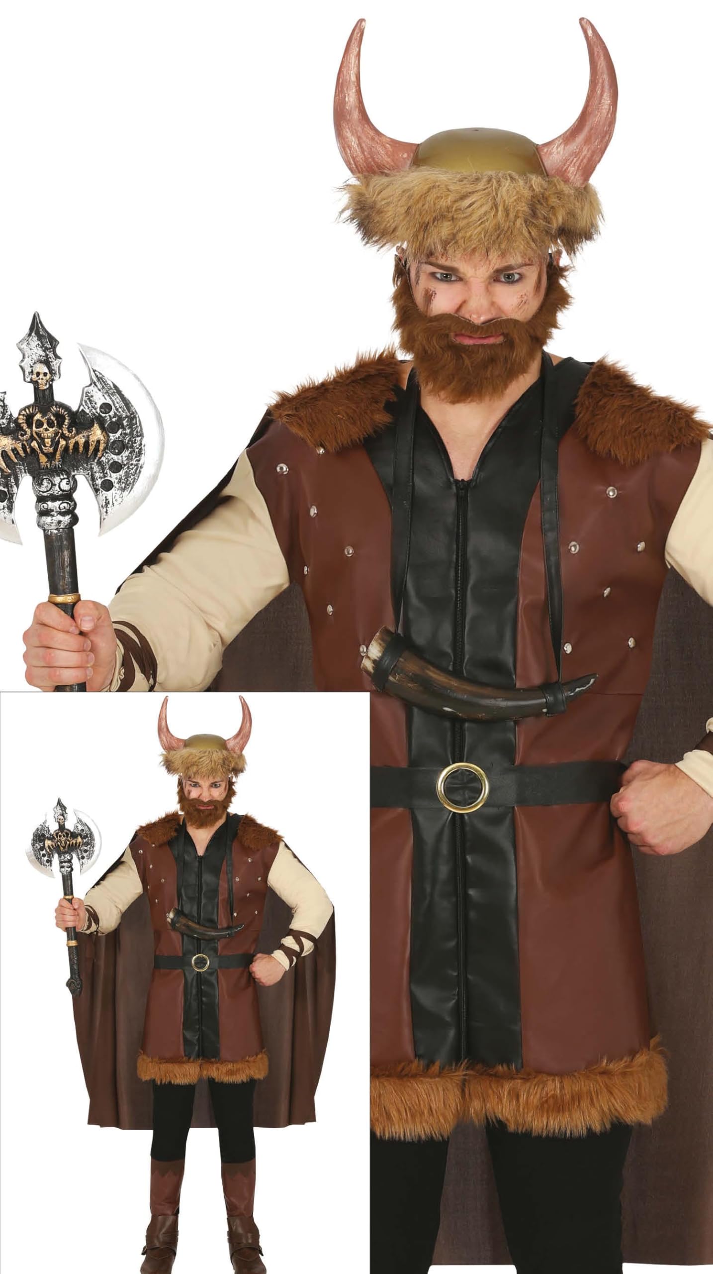 FIESTAS GUIRCA | Disfraz de Vikingo Adulto - Capa, Chaqueta, Cinturón, Pantalón y Cintas - Disfraces de Guerreros Nórdicos para Halloween, Carnaval y Fiestas de Disfraces