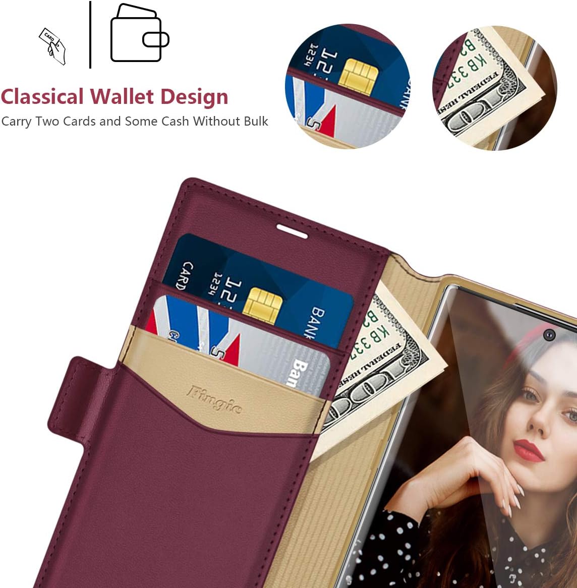 Samsung Note 10 Case, Note 10 Wallet Case, Fingic PU Leather Wallet Case 2 ID & Credit Cards Slots Holder Side Pocket Kickstand Feature Flip Case Cover for Samsung Galaxy Note 10 6.3" (2019)- Wine Red