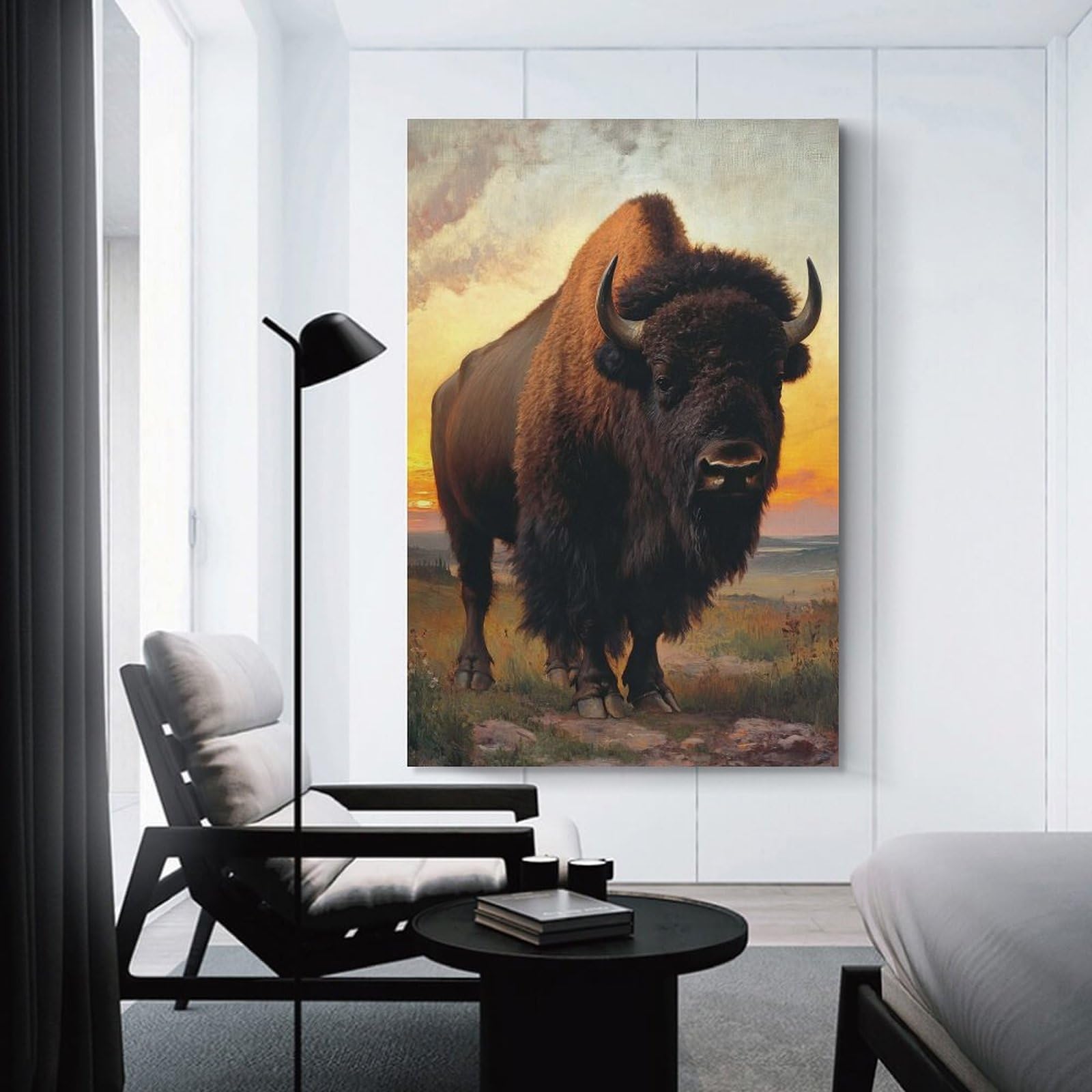Junmoney Hanging Wall Art Bison at Sunset, 20x30inch(50x75cm), for Entryway, Lounge Links Or Small Walls, A Neat Decor Update for Hallways