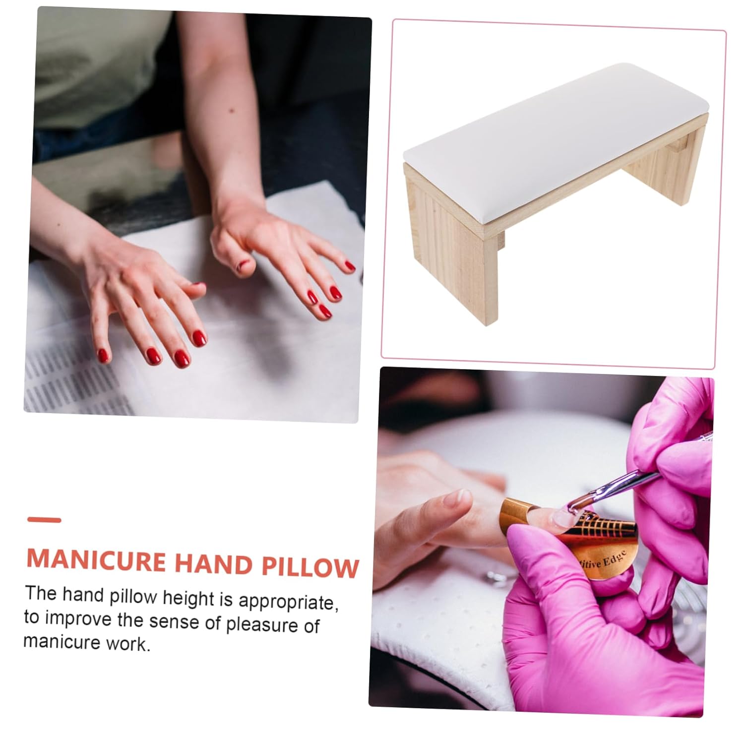 SAFIGLE Wooden Nail Art Hand Pillow Set PU Cushion Adjustable Size for Manicure Technicians for Salon Use