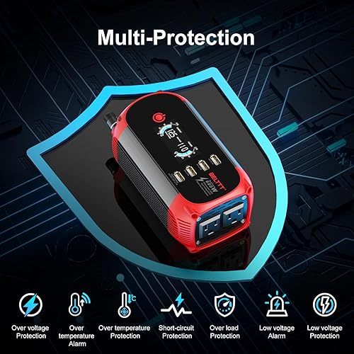 Miniatura 2 de BELTTT Inversor de 300 W de 12 V a 110 V, 600 W de pico para automóvil, convertidor de CC a CA para vehículos, adaptador de coche para enchufe con 2