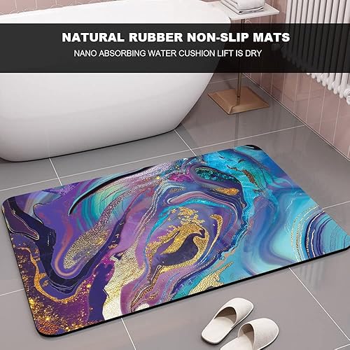 Miniatura 5 de ZHUZHISHAN Tapete de baño de tierra de diatomeas, mármol dorado morado, volumen antideslizante, súper absorbente, secado rápido, tapete para puerta