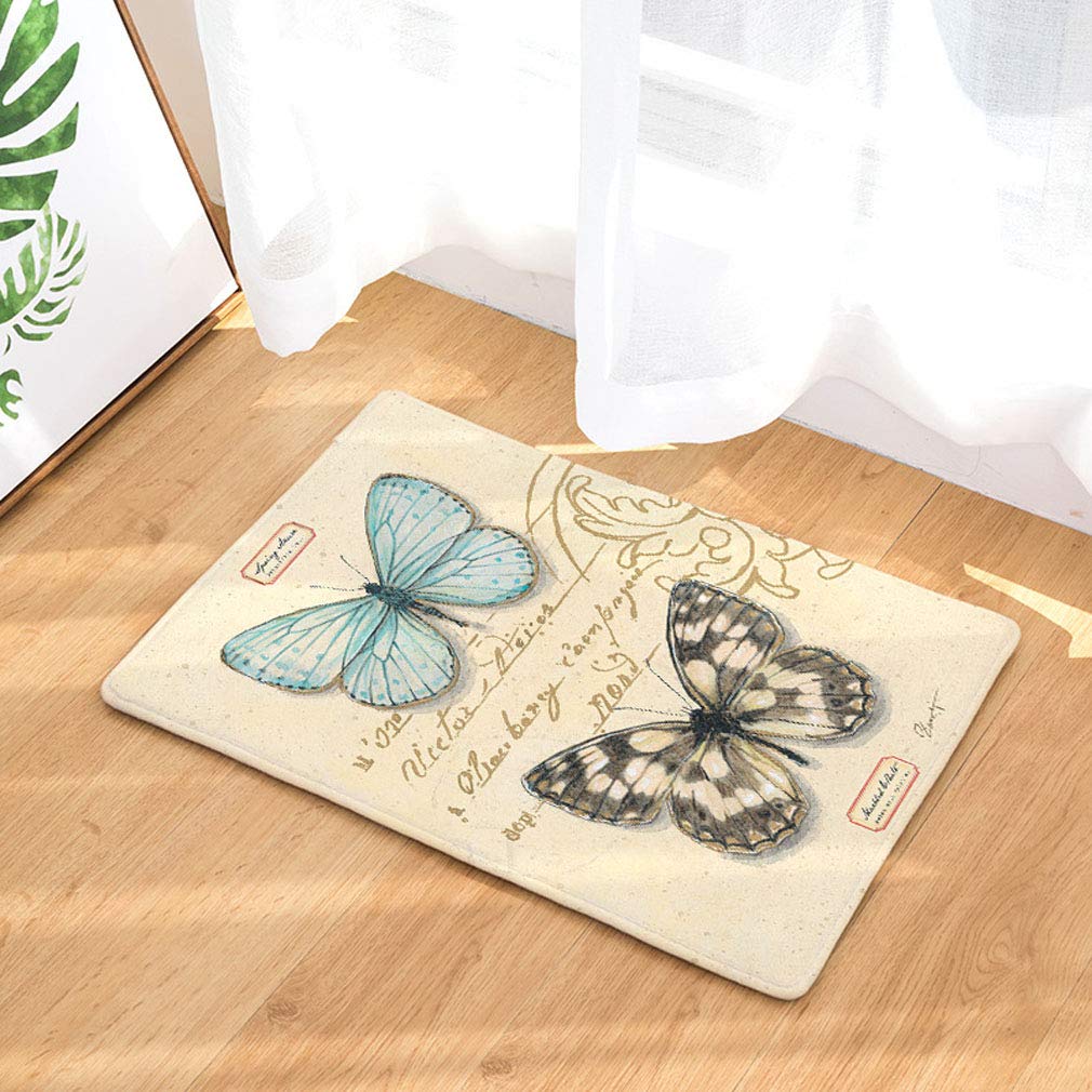 Nunubee Flowers and Butterflies 2 Flannel Non Slip Entrance Rug Doormats Soft Carpets Rugs Patio Kitchen Home Indoor Outdoor Bedroom Carpet 20x31 Inch / 50x80 cm - No.14