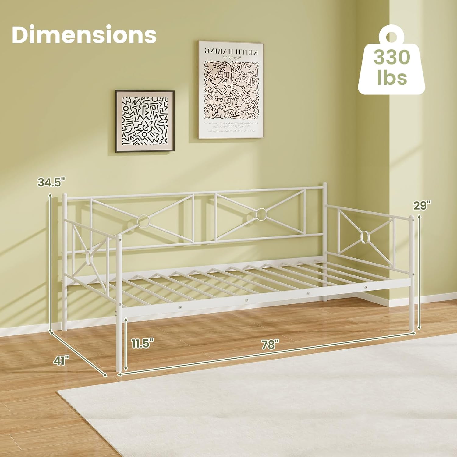 KOMFOTT Twin Size Metal Daybed Frame, Heavy-Duty Steel Slats Support Platform Bed Frame, Multifunctional Sofa Guest Bed with Headboard for Living Room, Bedroom, Guest Room, No Box Spring Needed