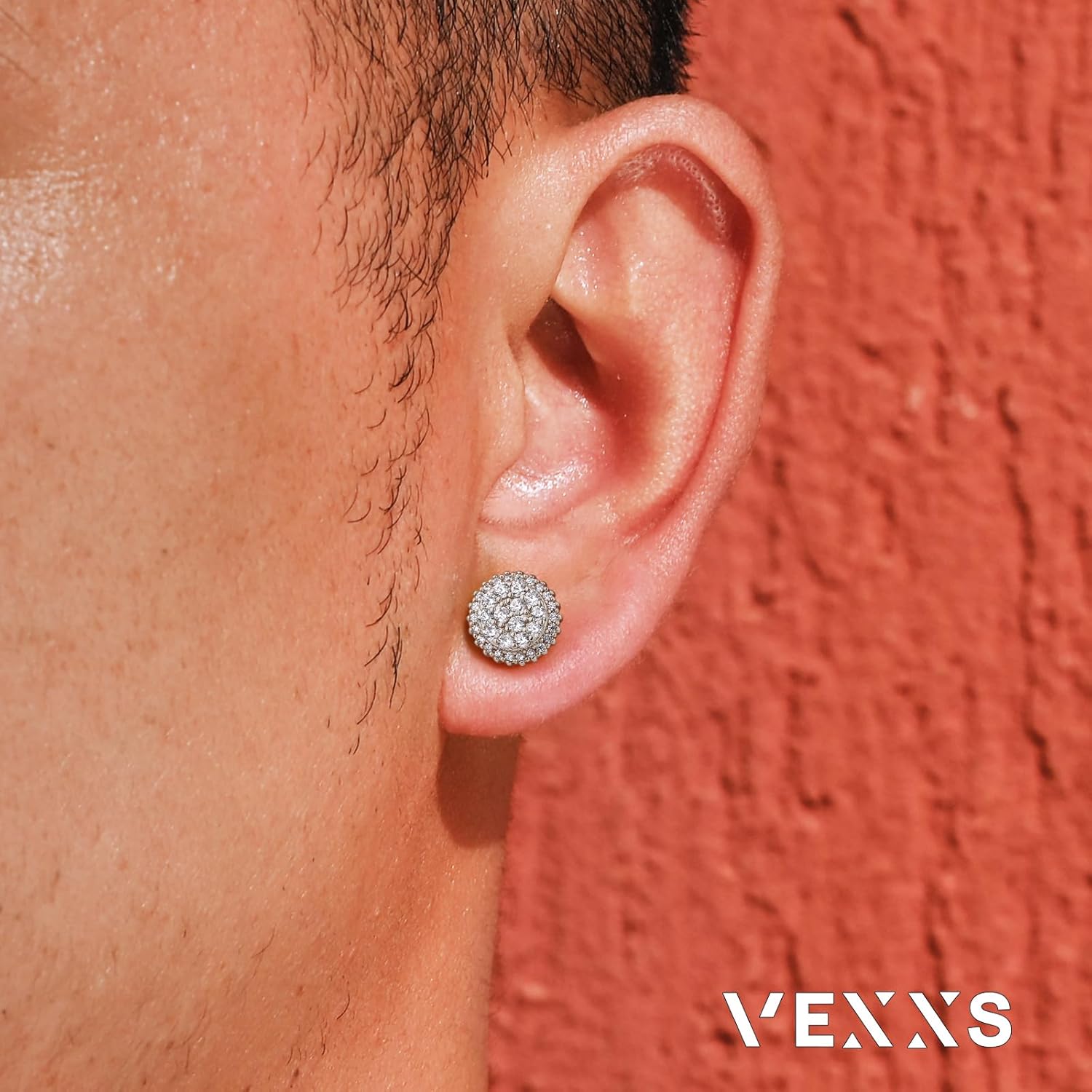VEXXS S925 Diamond Stud Earrings for Men, 14K Real Gold Plated Iced Out Earrings Micro Pave 5A CZ Stones Men’s Studs, Hypoallergenic 925 Sterling Silver Studs