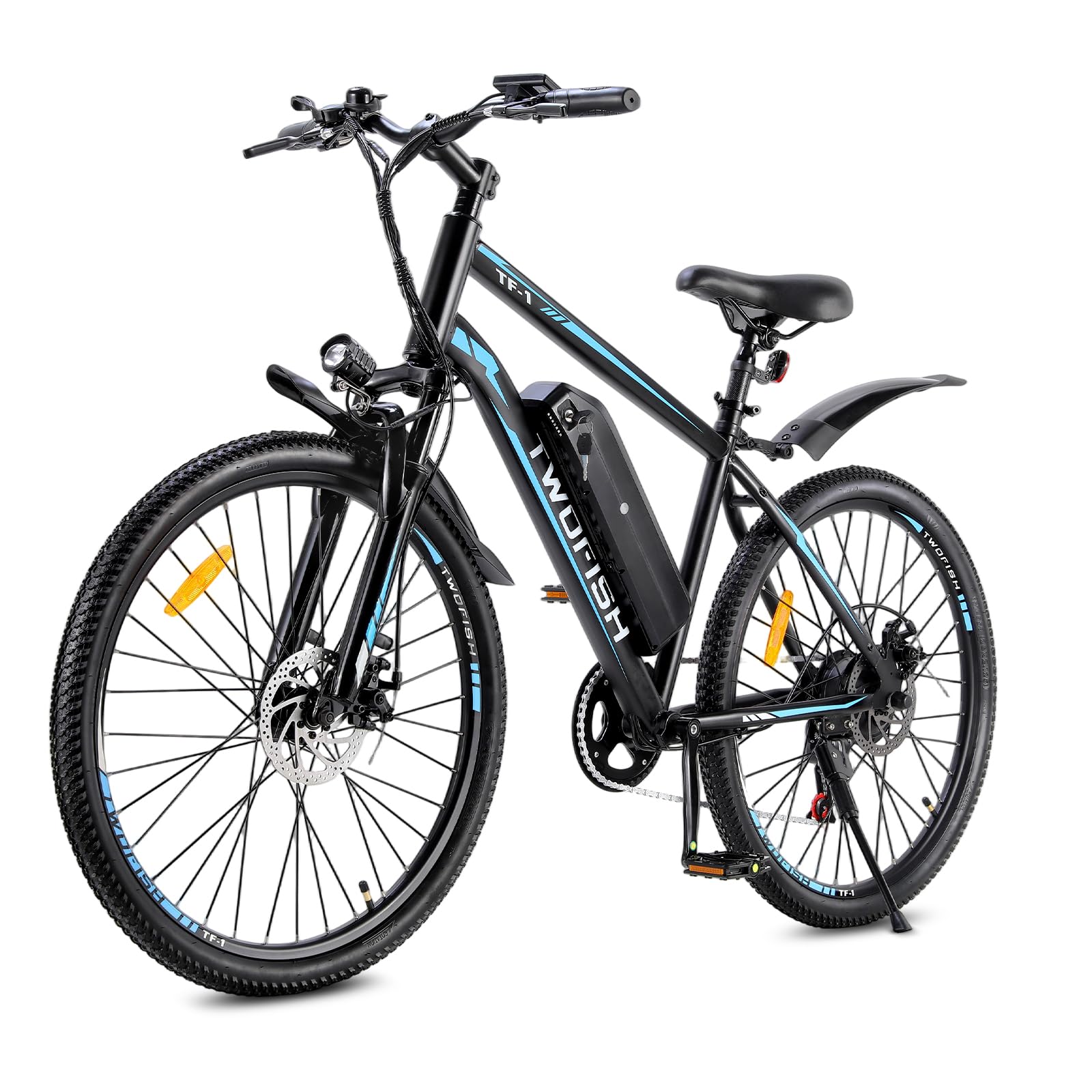 TWOFISH E Bike, 26 Zoll E-Mountainbike Herren Damen mit 36V 15 Ah Akku 3 Geschwindigkeiten 7 Gang Schaltung LED Display Elektrofahrrad Reichweite 100 KM,TF-1 (Schwarz-Blau) Sport & Freizeit