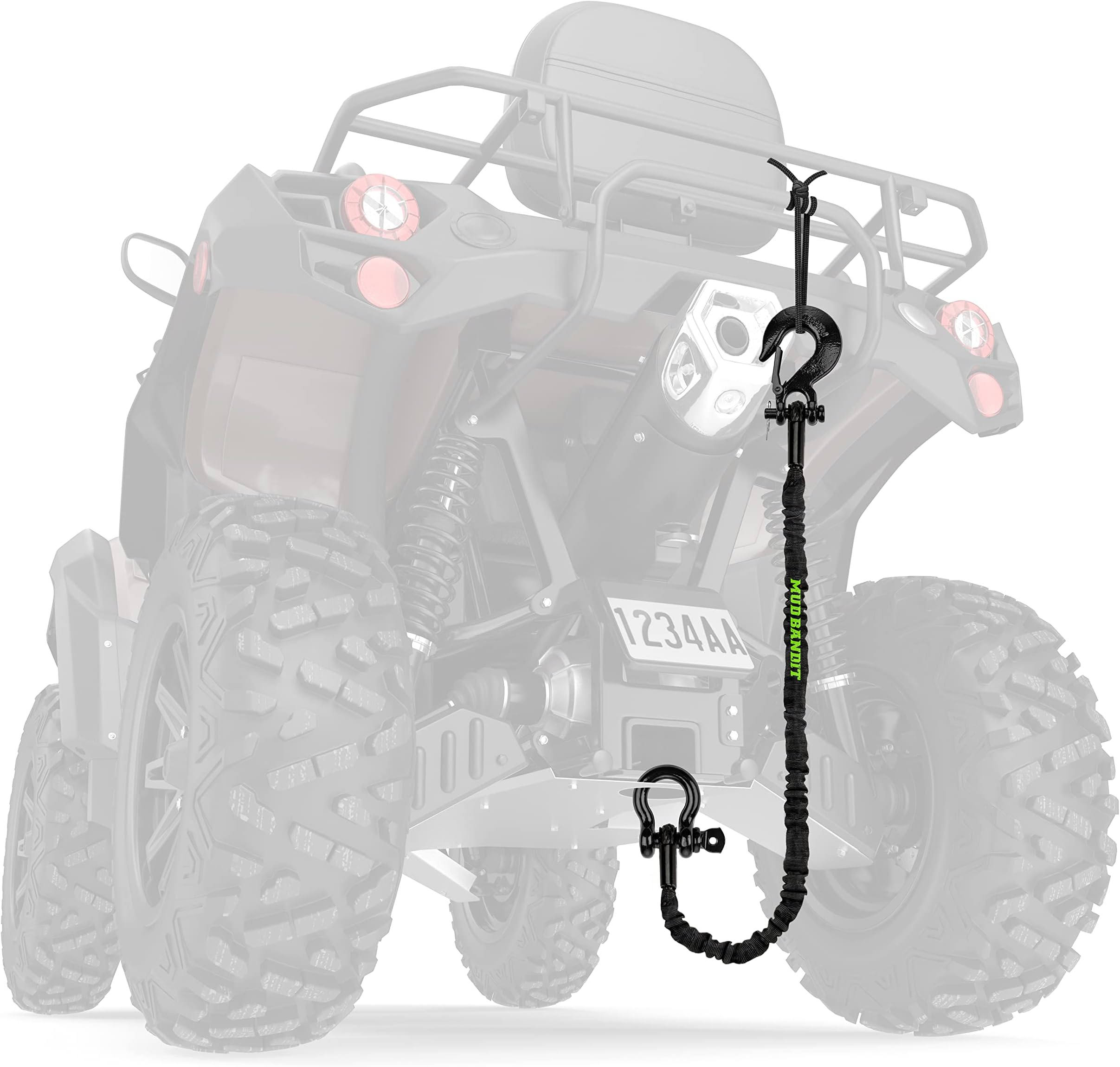 Mud Bandit ATV Recovery Strap with Winch Hook and D Ring Shackle, Tow Rope for Four Wheeler, Quad, 9000lb Synthetic Rope with Loops, Premium Mudding Accessories