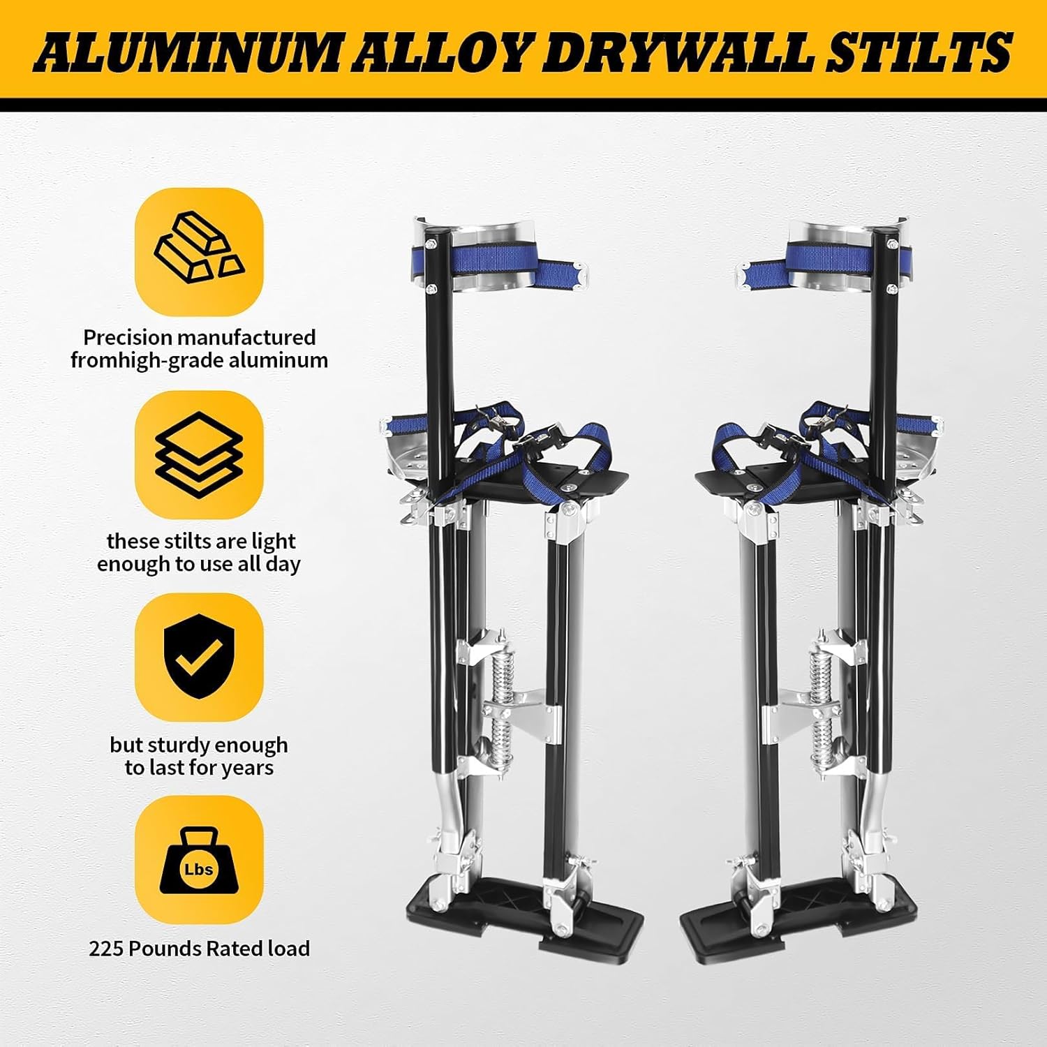 48-64 Inch Aluminum Alloy Drywall Stilts with Sliver/Black for Working at High Places (Black,48-64 Inch)