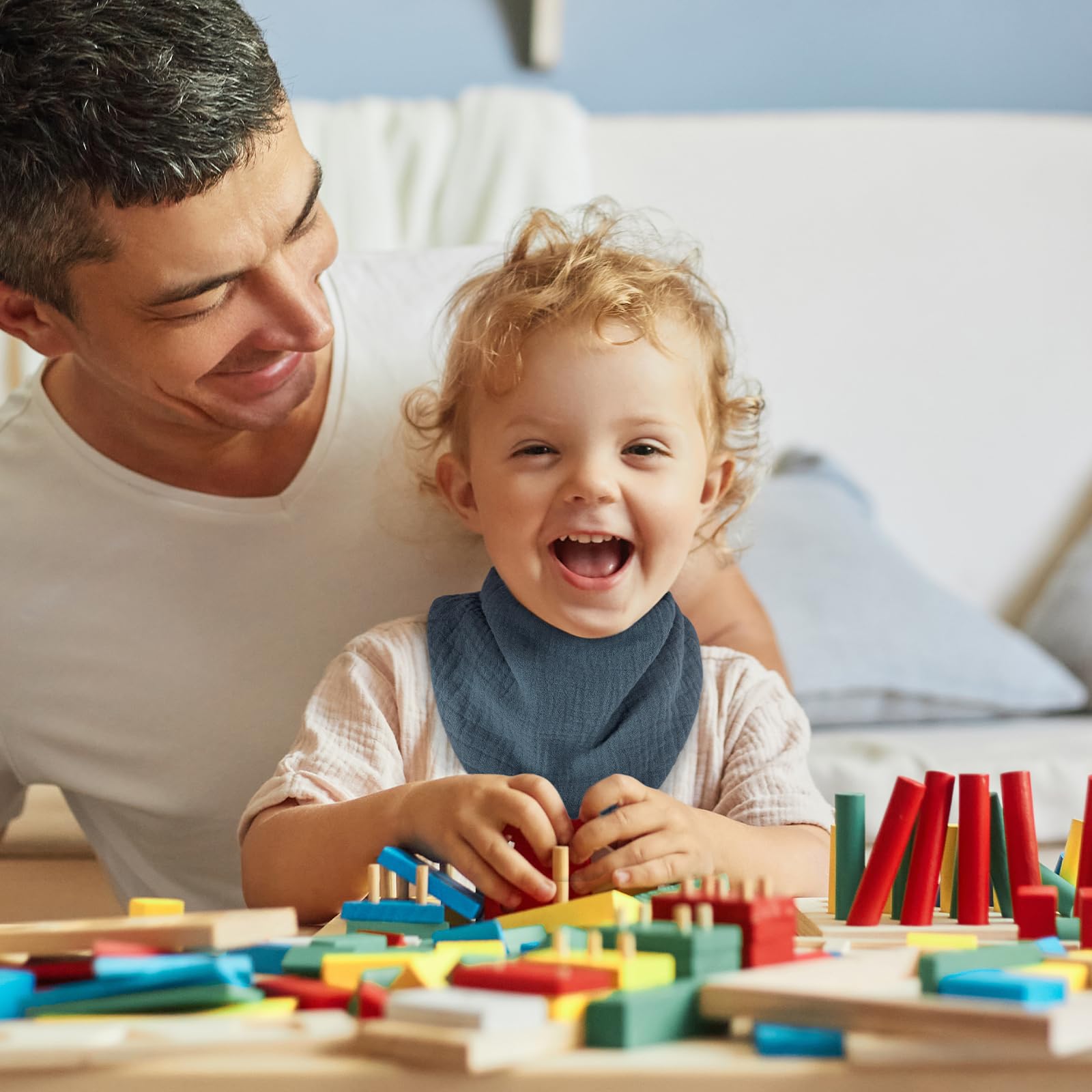 Baberos para bebé 100% muselina de algodón, suaves y absorbentes, para recién nacidos de 0 a 36 meses, paquete de 6, Azul y verde, Talla única