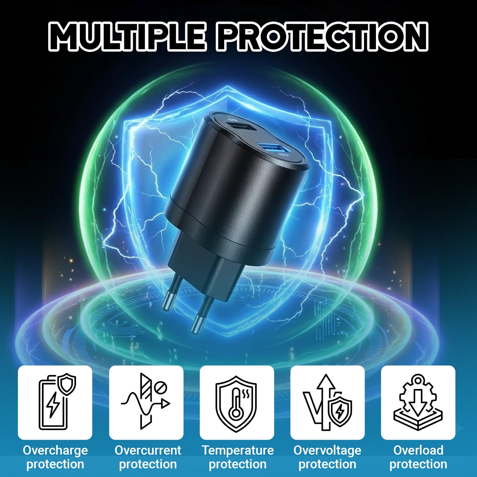 Transformador 220V a 12V para Coche, Adaptador Mechero Coche a Enchufe con USB, Convertidor de Corriente CA a CC 12V, Fuente de Alimentación para GPS, Dashcam y Dispositivos de Bajo Consumo - 5