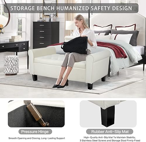 Miniatura 5 de Babion Banco de almacenamiento para el extremo de la cama, banco otomano de almacenamiento con botones copetudos, 51 pulgadas, banco de