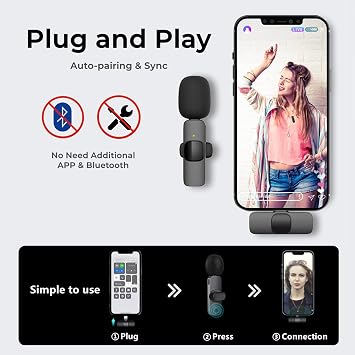 Wireless Lavalier Lapel Microphone for Android Computer - Cordless Omnidirectional Condenser Recording Mic with USB C Interface for Interview Video Podcast Vlog YouTube¡