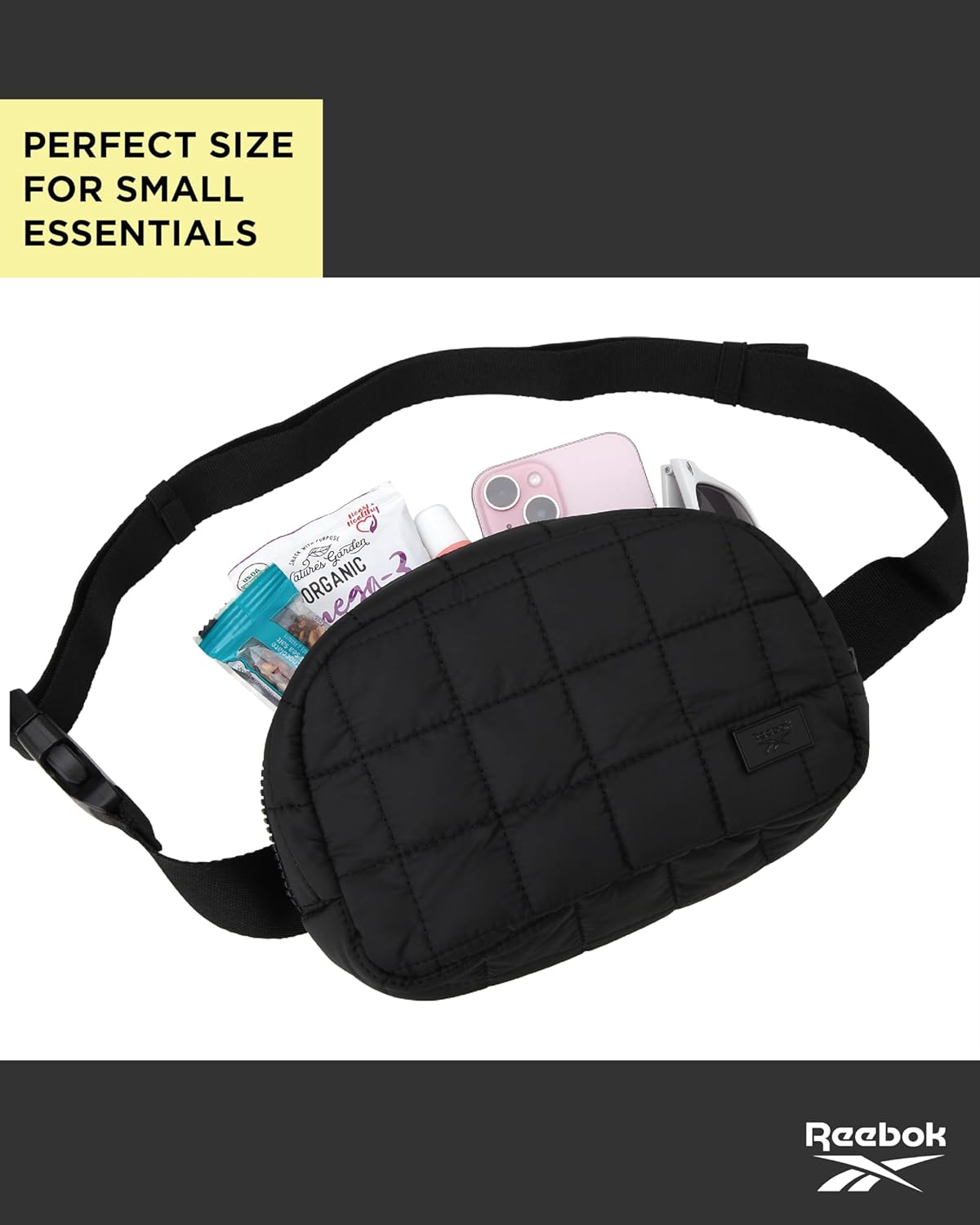 Reebok Belt Bag - Lightweight Stylish Fanny Pack for Women and Men with Adjustable Strap - Crossbody Waist Belt Pouch, Case Black
