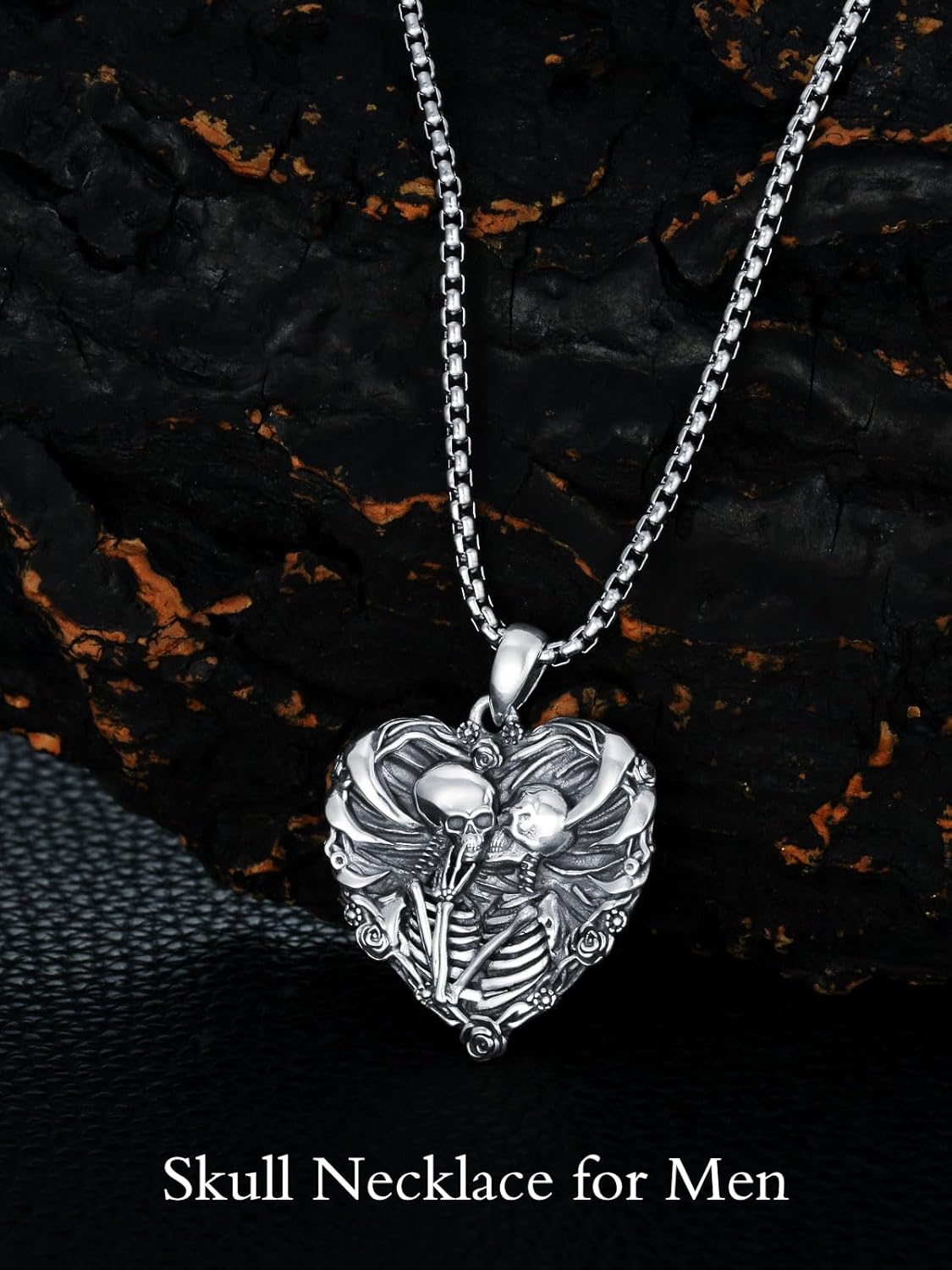 LILALO Christmas Gifts Skull Necklace S925 Sterling Silver Skeleton Lover Necklace Skeleton Skull Gothic Jewelry - Image 4