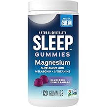 Natural Vitality SLEEP Gummies, Magnesium Supplement With Melatonin and L-Theanine, Vegan, Gluten Free, Helps the Body Ease Into Sleep, Blueberry Pomegranate 120 Count