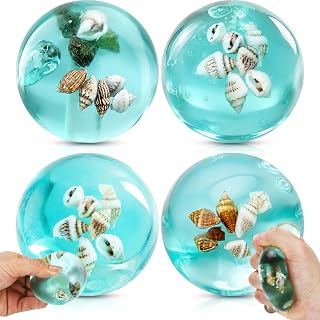 4 Pcs Ocean Squeeze Seashell Balls, Sensory Fidget Toys for Kids and Adults, 2.36 Inch Non-Toxic Balls for Focus Anxiety Relief Calm Summer Beach Pool Party Favors Classroom