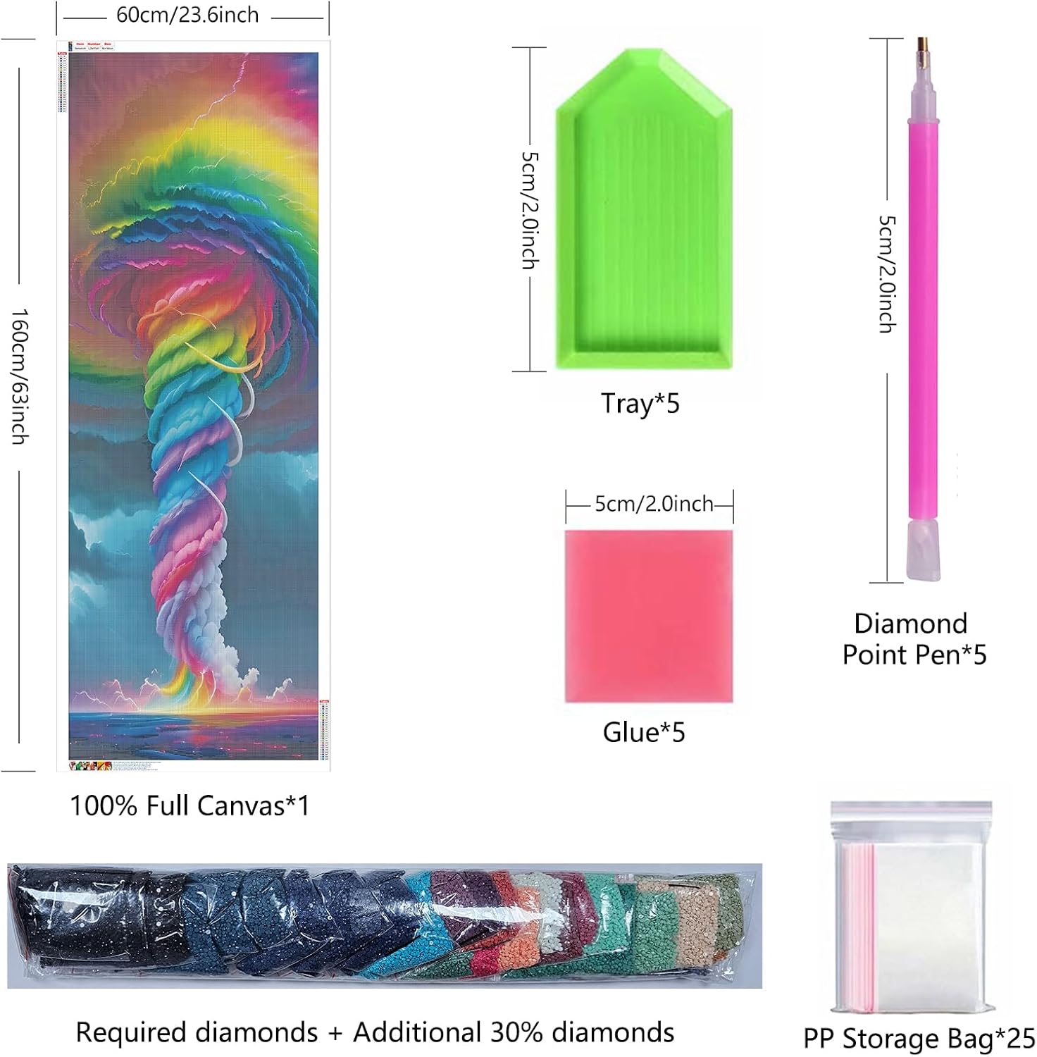 ZHUMUTO Extra Large Diamond Art Painting Kits for Adults,23.6x63inch/60x160cm Abstract Colorful Tornado DIY Full Round Drill Diamond Dots,Extra Large Size for Home Wall Decor Gifts