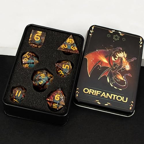 Miniatura 7 de DND - Juego de dados de núcleo líquido con caja, dados de resina de borde afilado rojo, juego de dados poliédricos D y D hechos a mano transparentes