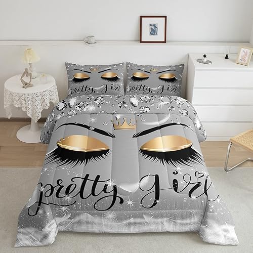 Miniatura 1 de Erosebridal Juego de edredón de pestañas tamaño King, ropa de cama de unicornio femenino con pestañas para niñas y mujeres, elegante edredón