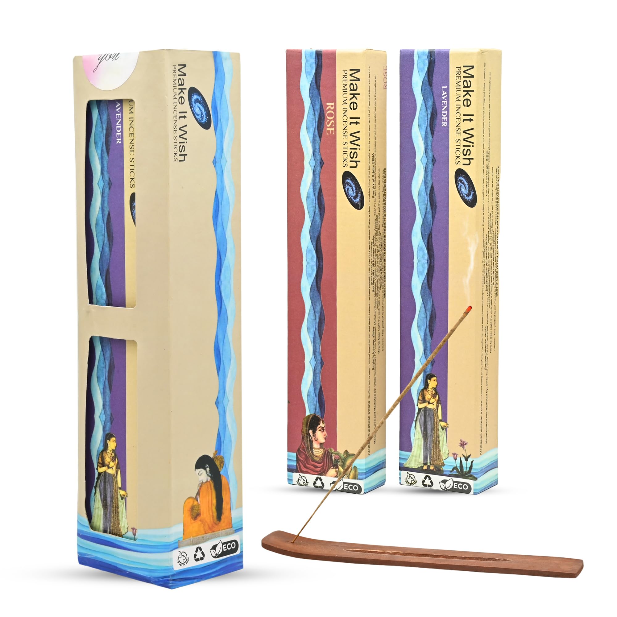 Make It Wish Lavender and Rose Fragnance Natural Incense Sticks for Home Pooja Meditation Non-Toxic Organic Agarbatti with Wooden Stand Incense Stick 45 Min Burning Time (Set of 2, 40 Sticks Each) (B0D573LSL3) Amazon Price History, Amazon Price Tracker