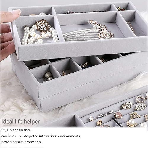 Miniatura 6 de Organizador de cajones de joyas, insertos de almacenamiento de joyas de terciopelo, bandeja apilable para cajones, accesorios apilables para tocador