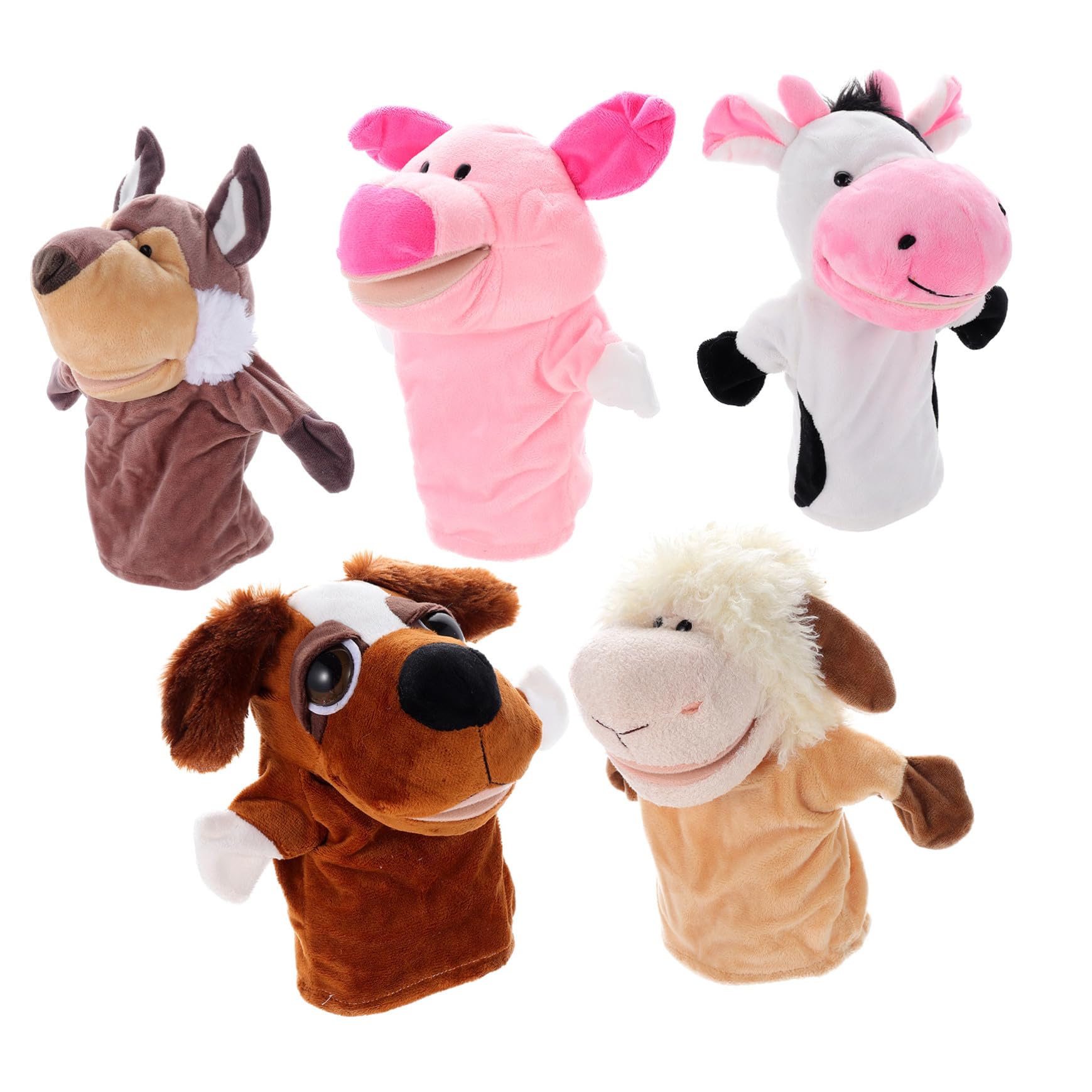 Marioneta de Mano 5 Piezas de Juguete Interactivo para Niños | Pp Algodón y Felpa Corta, Boca Móvil, para Juegos de Rol y Cuentos Antes de Dormir
