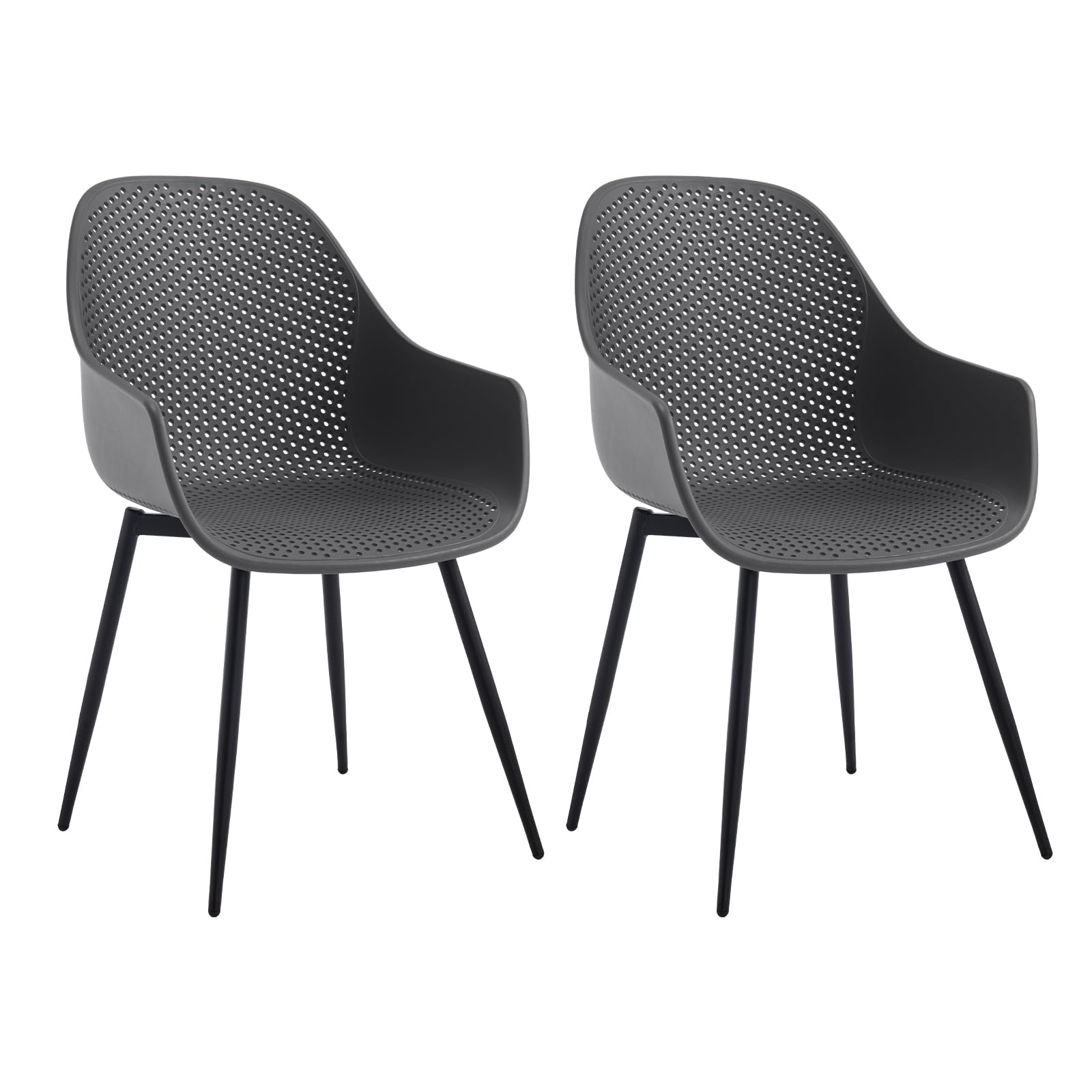Klihome Sillas de Comedor, Pack de 2 Sillas Cocina, Sillas con Respaldo Transpirable, Sillas Modernas de PP, Patas de Metal, Silla Escandinava Ideal para Comedor, Dormitorio y Salon, Gris, K0022EZS-2