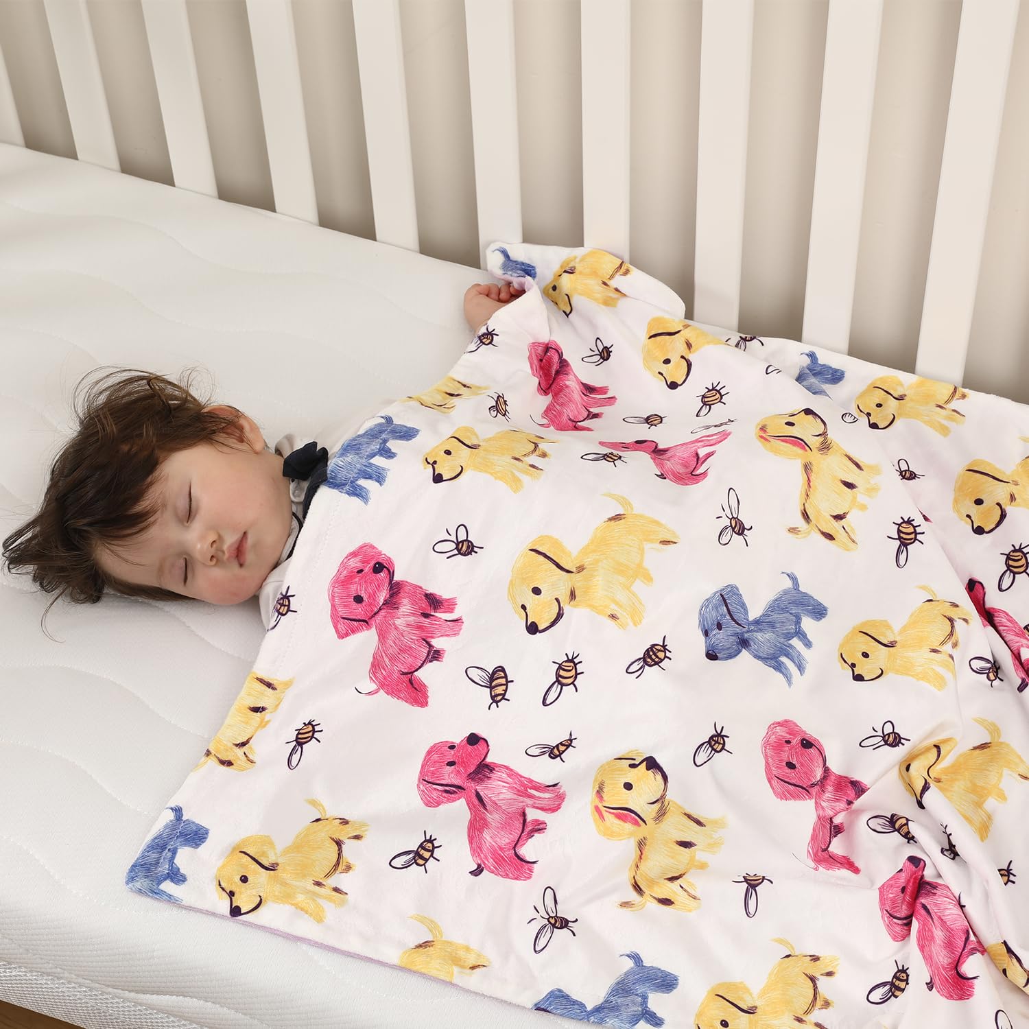 Manta de bebé unisex Minky con respaldo de puntos, doble capa, 76 x 101 cm, manta para bebé, manta para cuna, manta para envolver con estampado de perro