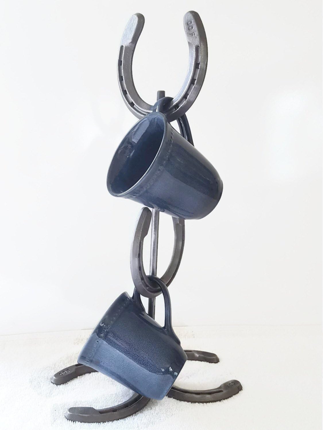 Rustic Steel Horseshoe Mug Holder - 4 Mugs - Countertop - Western & Rustic Kitchen