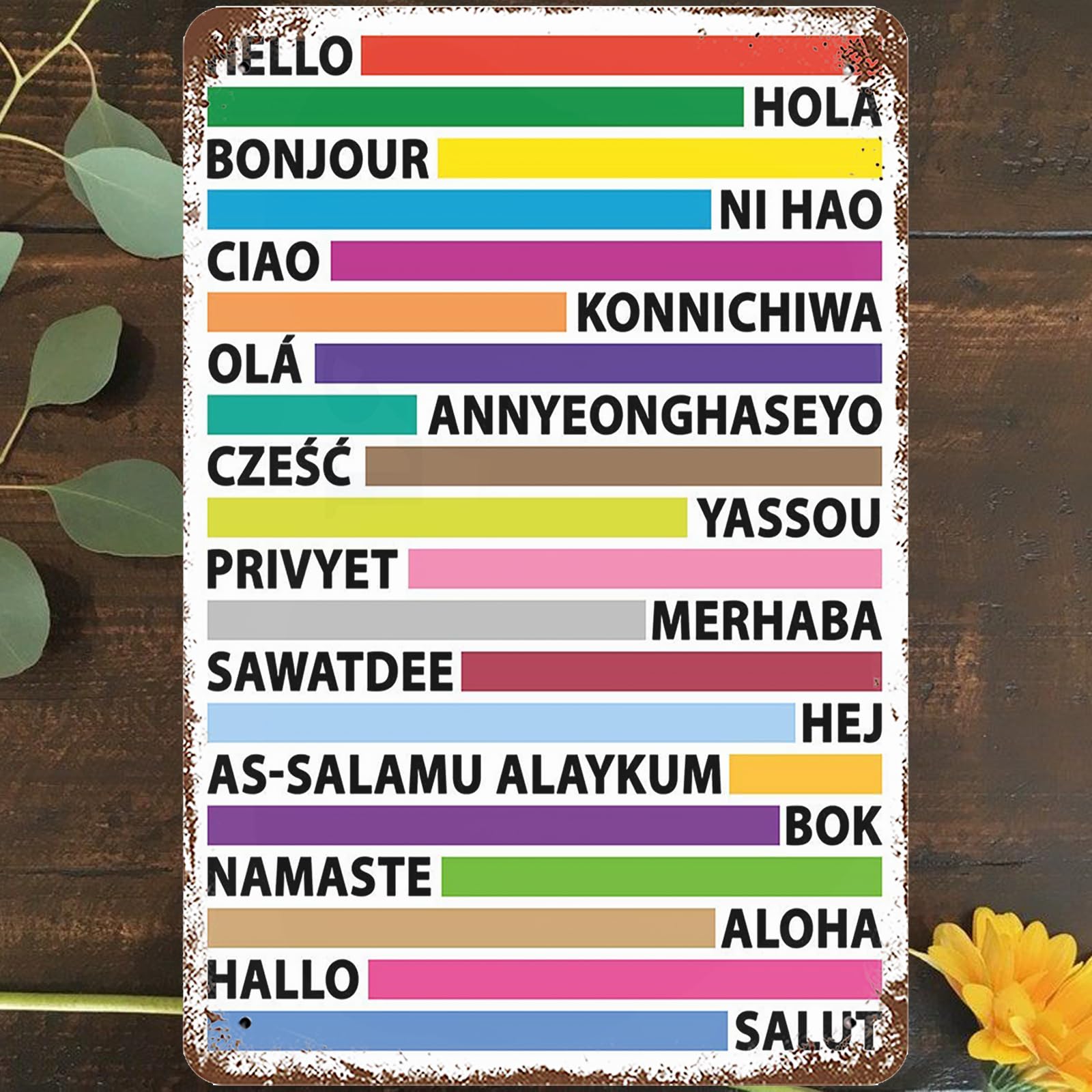 Kwqdozf As Pic Vintage Metal Tin Sign Hello In Different Languages Typography Wall Art Dec