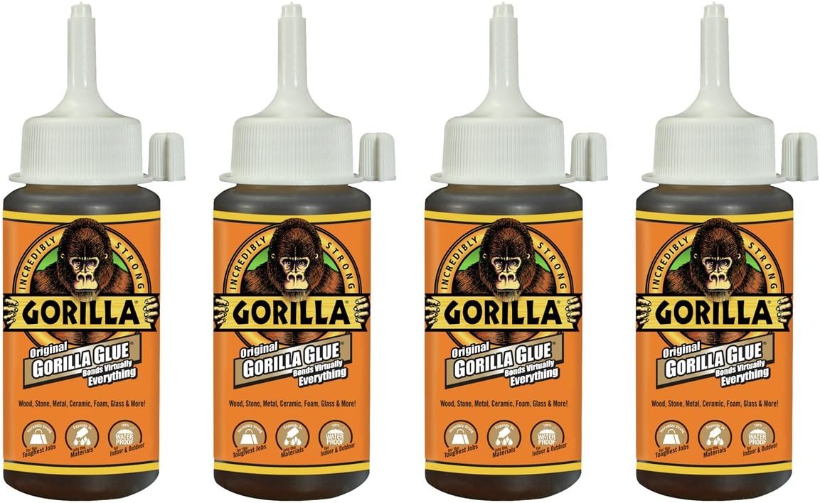 Gorilla Original Gorilla Glue, Waterproof Polyurethane Glue, 4 Ounce Bottle, Brown, (Pack of 4)