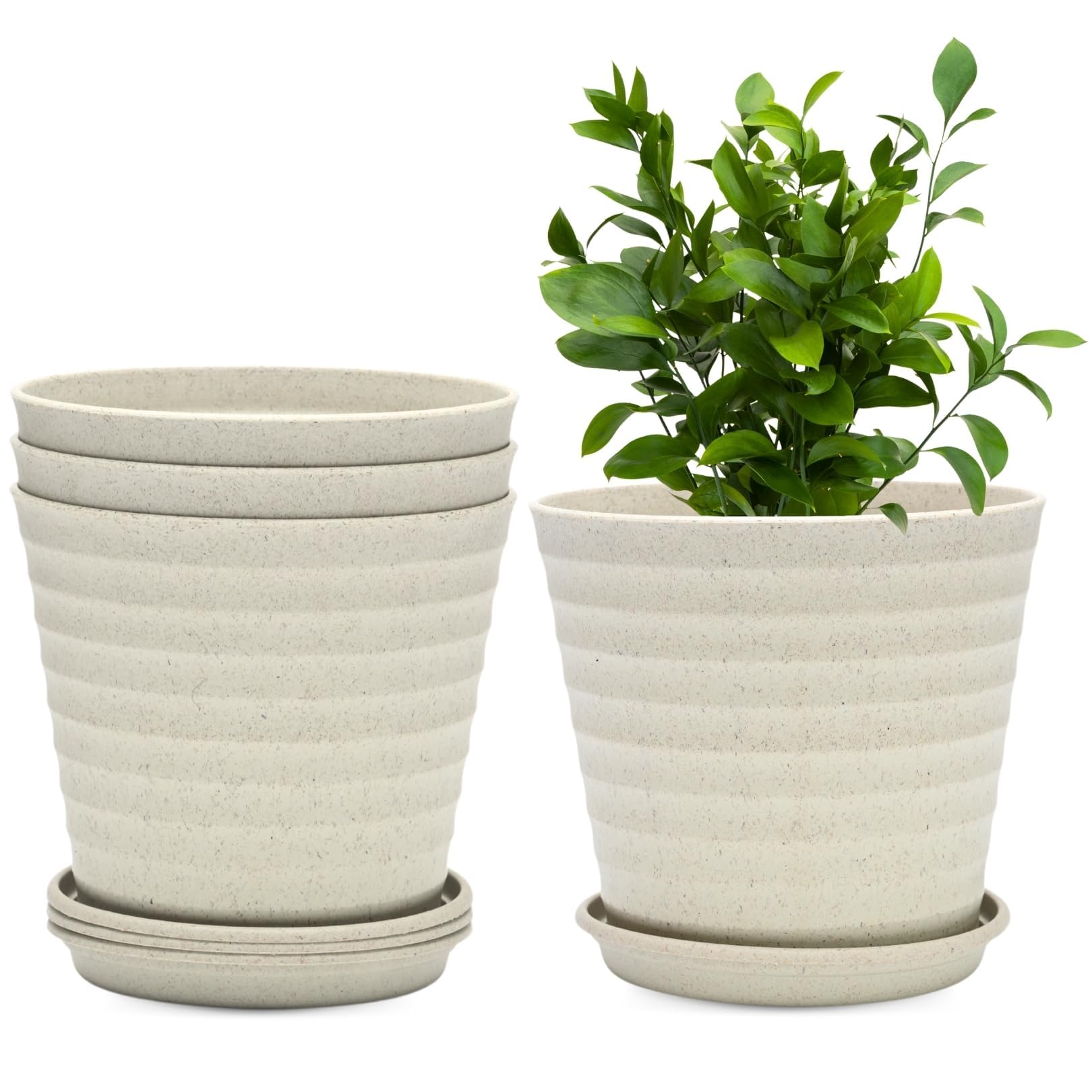 Eha Set of 4 Earth-Friendly Linea 7.5" Pots for Plants | Bamboo Based Plant Pots | UV Protected | Flower Pot for Indoor, Home Decor, Outdoor, Balcony & Garden | Sand Castle-image-28