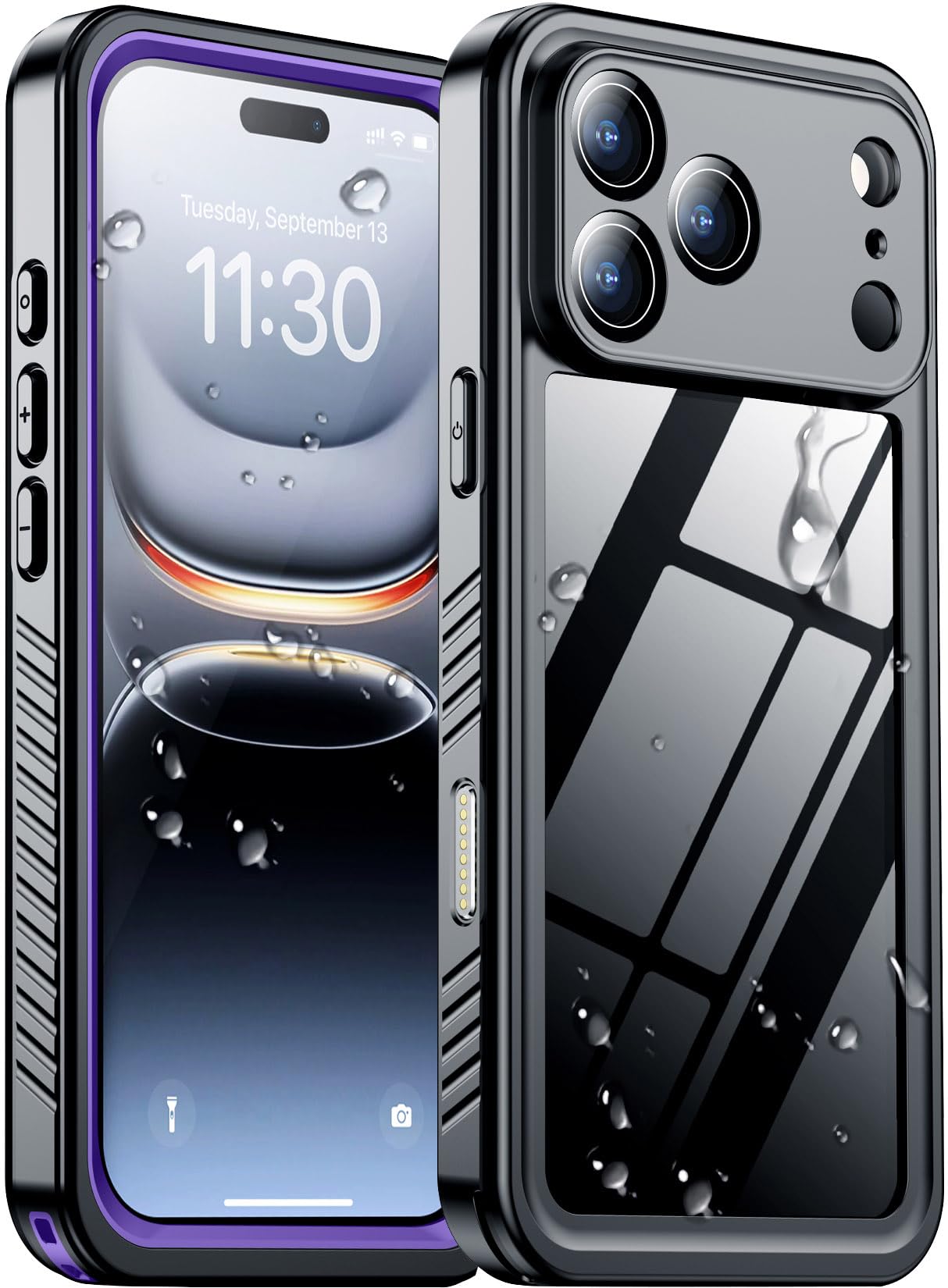 Funda Compatible con iPhone 17 Pro, protección Impermeable de Pantalla incorporada y cámara, IP68, protección subacuática, Cuerpo Completo, 17 m, Militar, Techo de caída, Funda de teléfono a