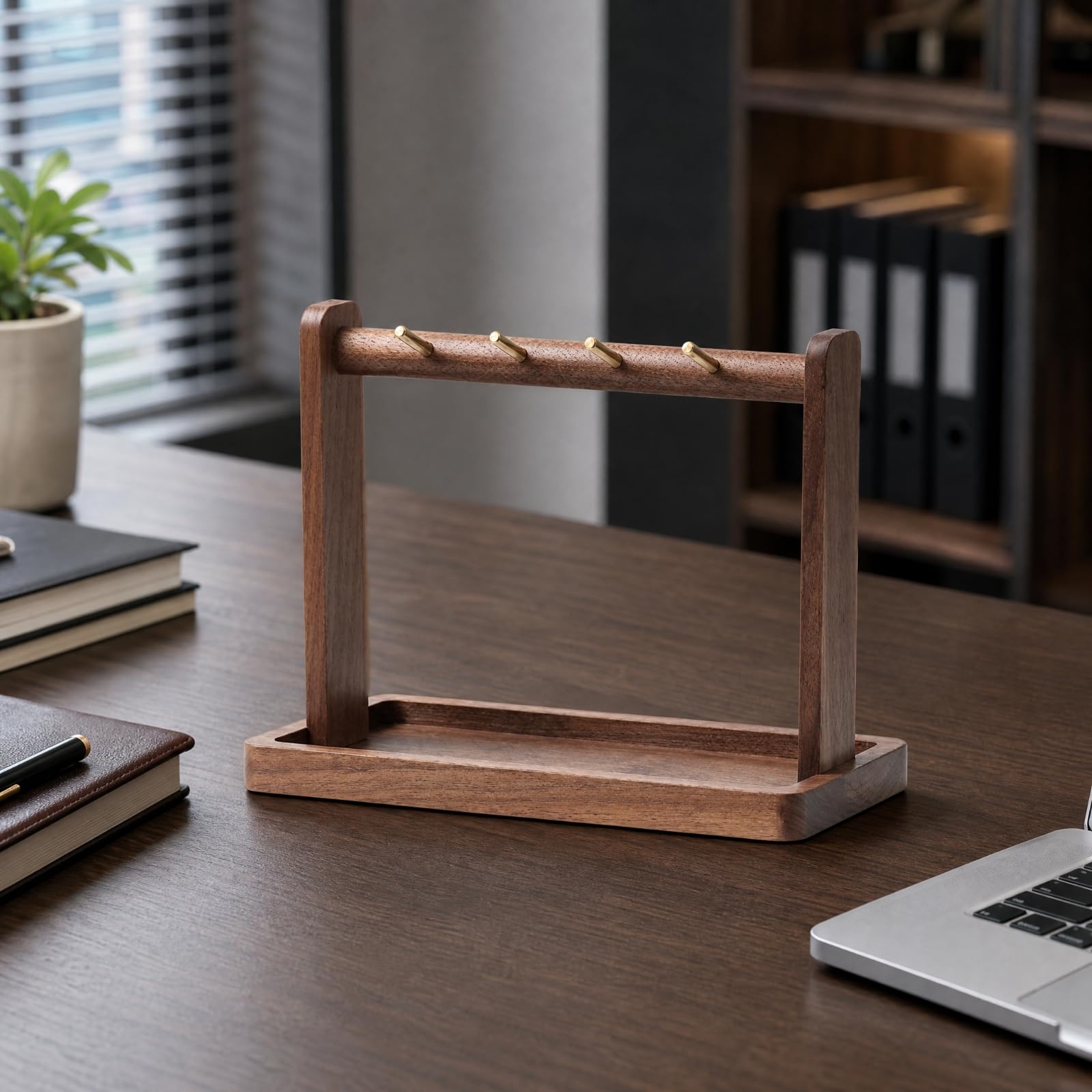 Organizador para Mesa Madera Maciza Compacto Mesa con Ganchos Metálicos Versátil Llaves con Bandeja para Mueble Zapatos,