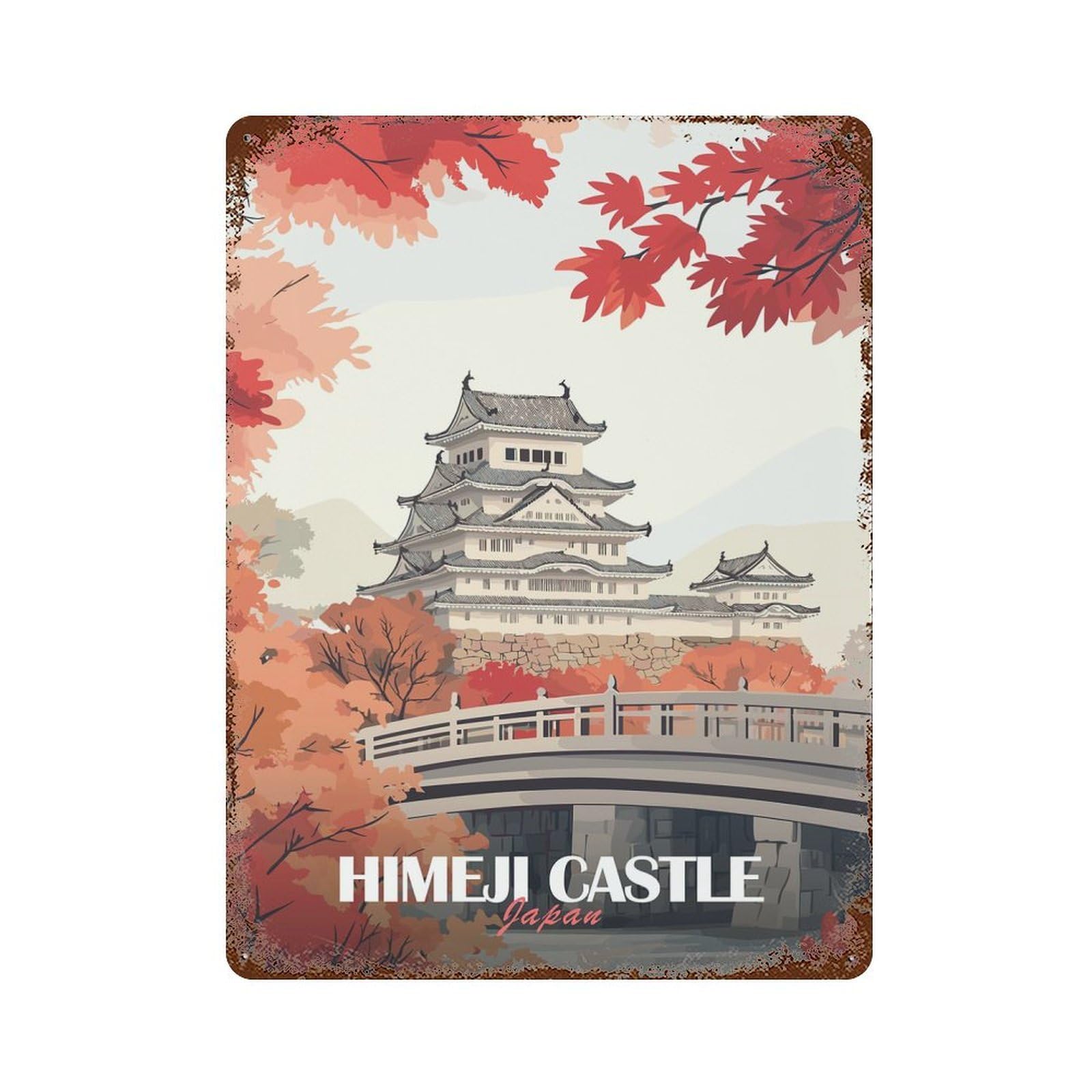 Decorative Tin Sign Himeji Castle Japan 15.7"x11.8", Novelty Wall Decor for Shed, Workshop And Garage Wall Decor