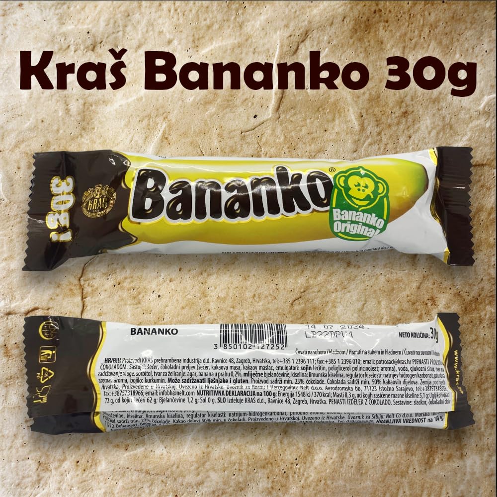 Kraš Bananko 120g - Mini banane con schiuma ricoperte di cioccolato irresistibilmente deliziose - Concediti ogni boccone di dolce felicità! Confezione da 5 (30G, 72 Pack)