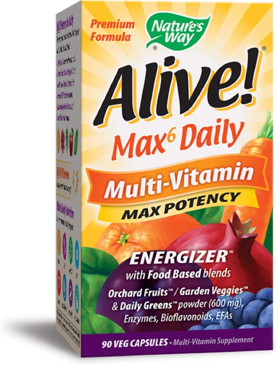 Nature's Way Alive! Whole Food Energizer, Multi-Vitamin with Iron, 90 Veggie Capsules