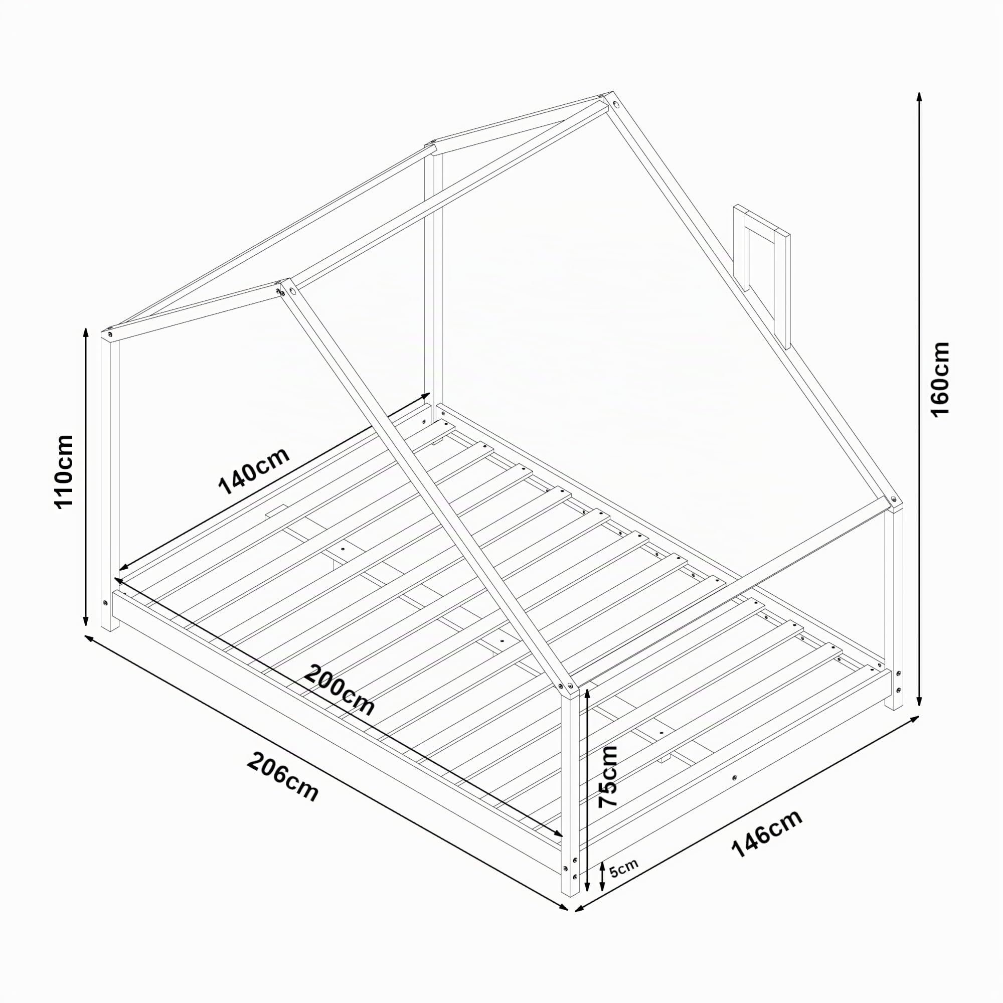 [en.casa] Kinderbett Siuntio Kleindkindbett in Haus-Optik Bodenbett Montessori Bett Hausbett Bettgestell aus Kiefernholz Abenteuerbett 140x200cm Natur
