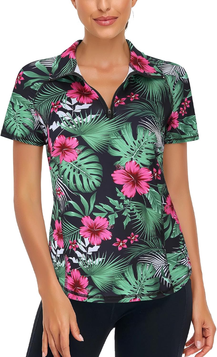 LURANEE Women's Short Sleeve Moisture Wicking Athletic Shirts Quarter Zip Pullover - Image 2